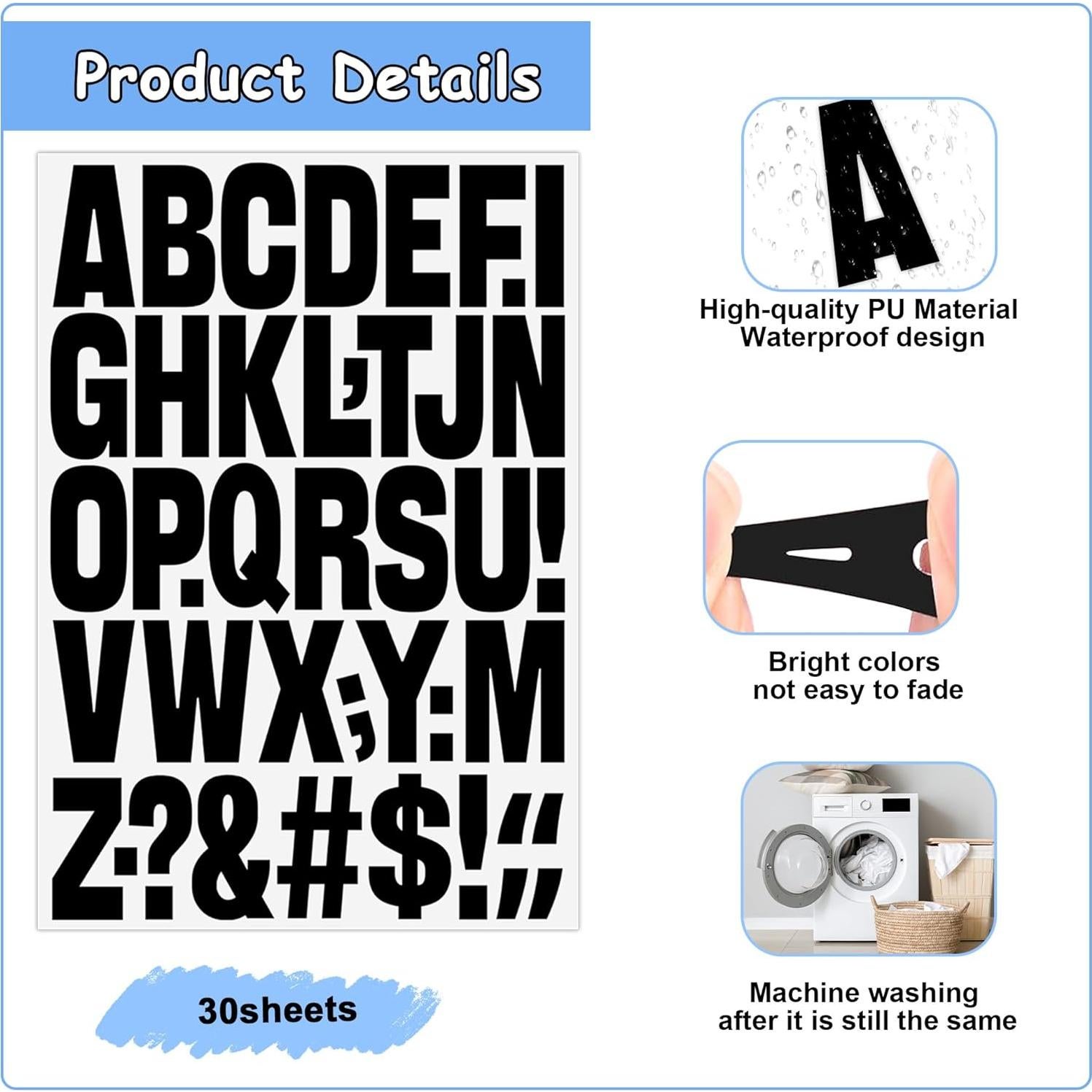 30 Hojas Letras Termoadhesivas Huimdery 1200 Piezas Negro