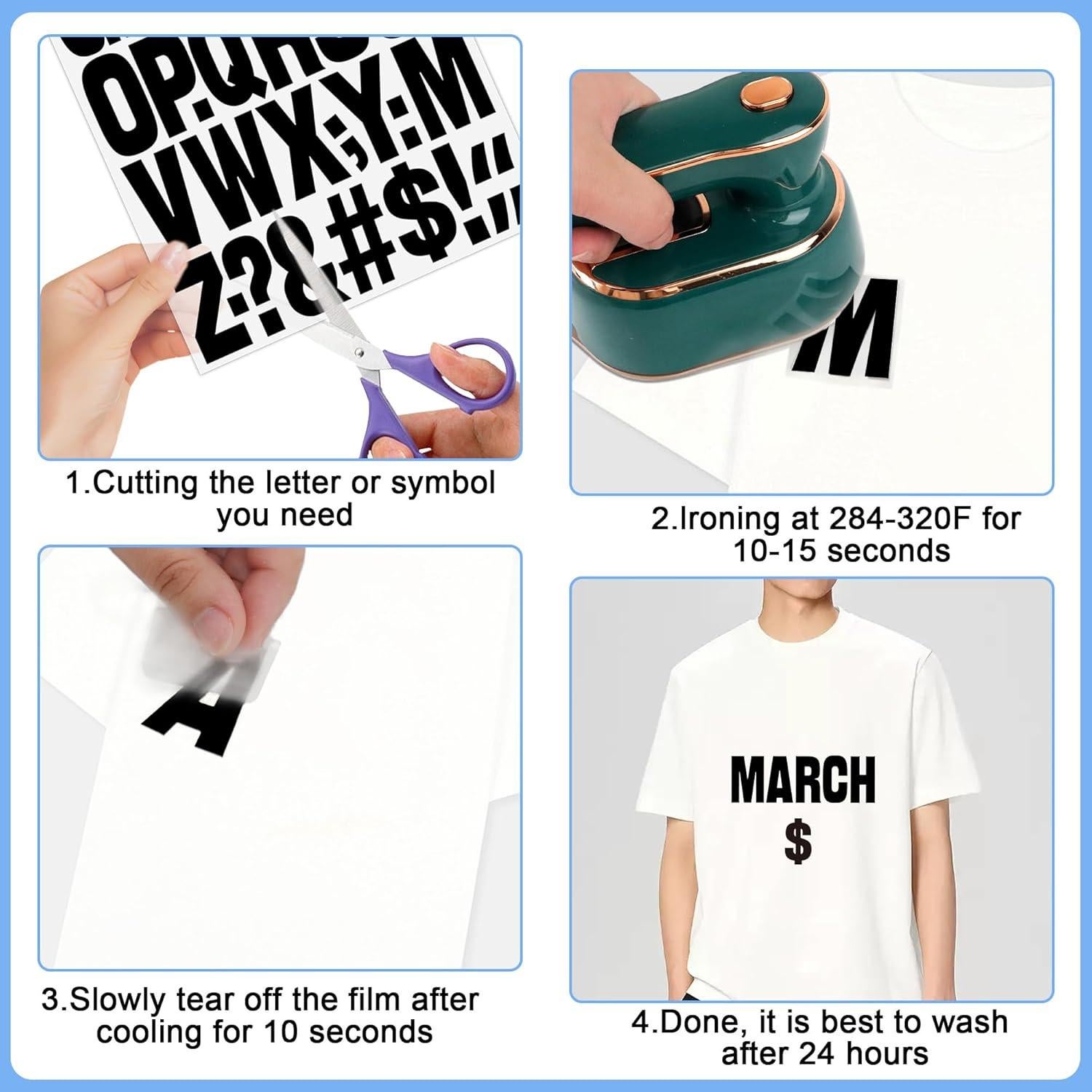 30 Hojas Letras Termoadhesivas Huimdery 1200 Piezas Negro