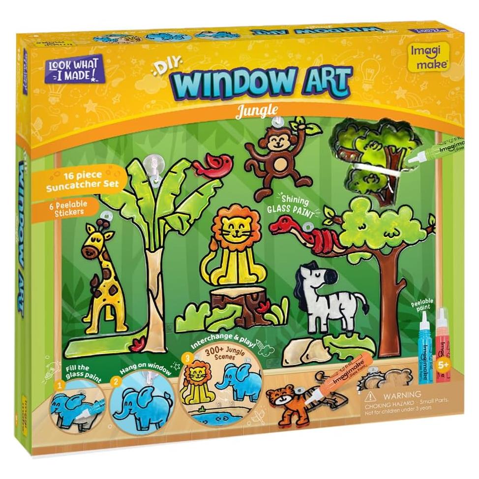 Imagimake Window Art Jungle Suncatcher Kit | Kids Crafts Supplies | Girls Toys Age 6-8 | Arts and Crafts for Kids Ages 8-12 | Creative Fun Craft Kit | Gifts for 5 Year Old Boys & Girls