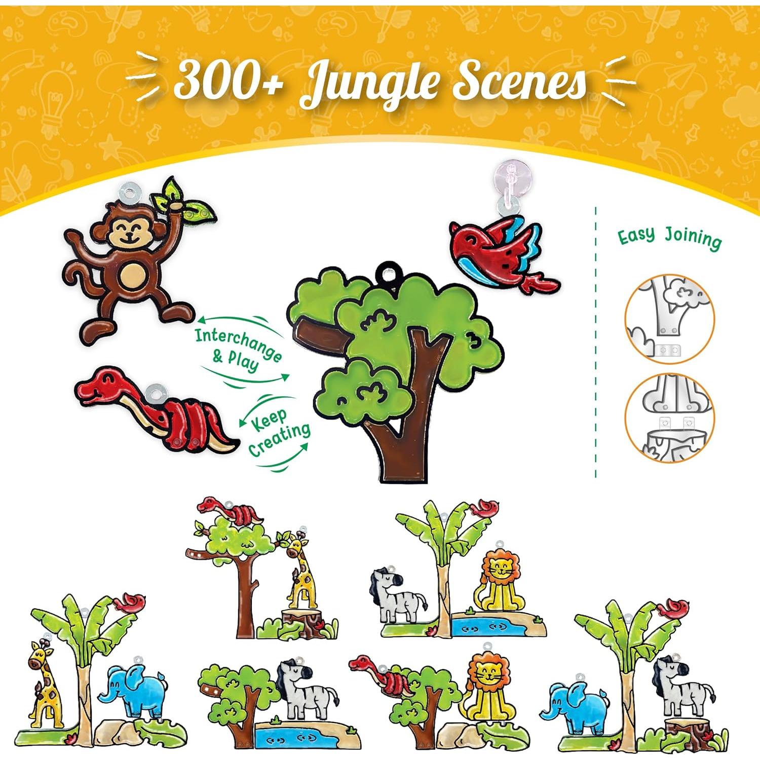 Imagimake Window Art Jungle Suncatcher Kit | Kids Crafts Supplies | Girls Toys Age 6-8 | Arts and Crafts for Kids Ages 8-12 | Creative Fun Craft Kit | Gifts for 5 Year Old Boys & Girls