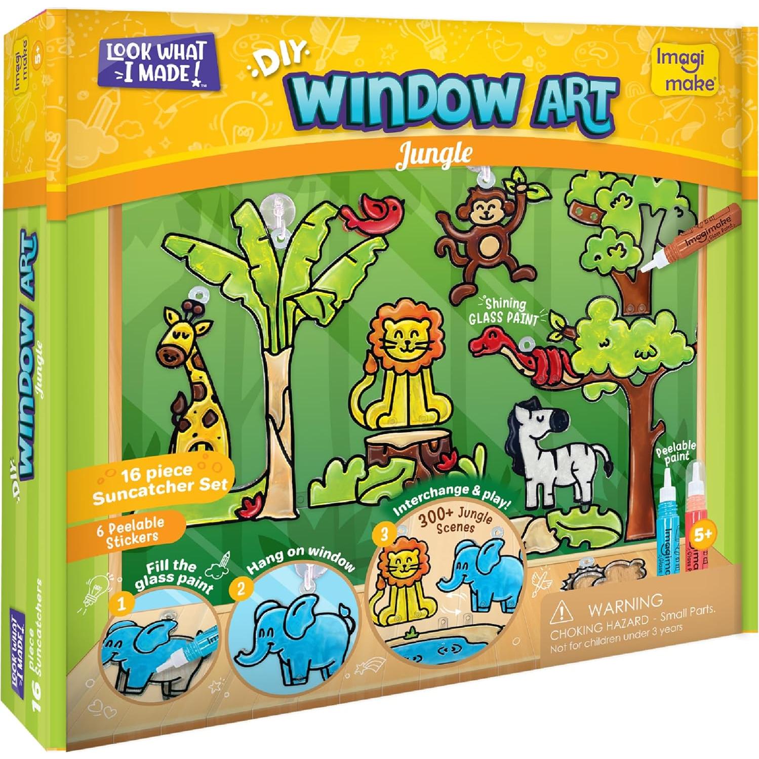 Imagimake Window Art Jungle Suncatcher Kit | Kids Crafts Supplies | Girls Toys Age 6-8 | Arts and Crafts for Kids Ages 8-12 | Creative Fun Craft Kit | Gifts for 5 Year Old Boys & Girls