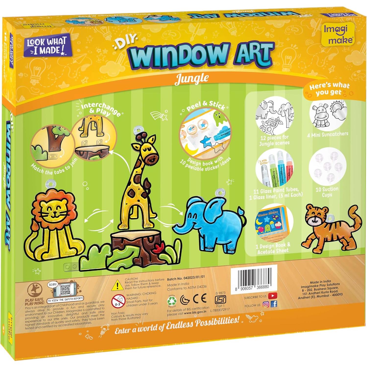 Imagimake Window Art Jungle Suncatcher Kit | Kids Crafts Supplies | Girls Toys Age 6-8 | Arts and Crafts for Kids Ages 8-12 | Creative Fun Craft Kit | Gifts for 5 Year Old Boys & Girls
