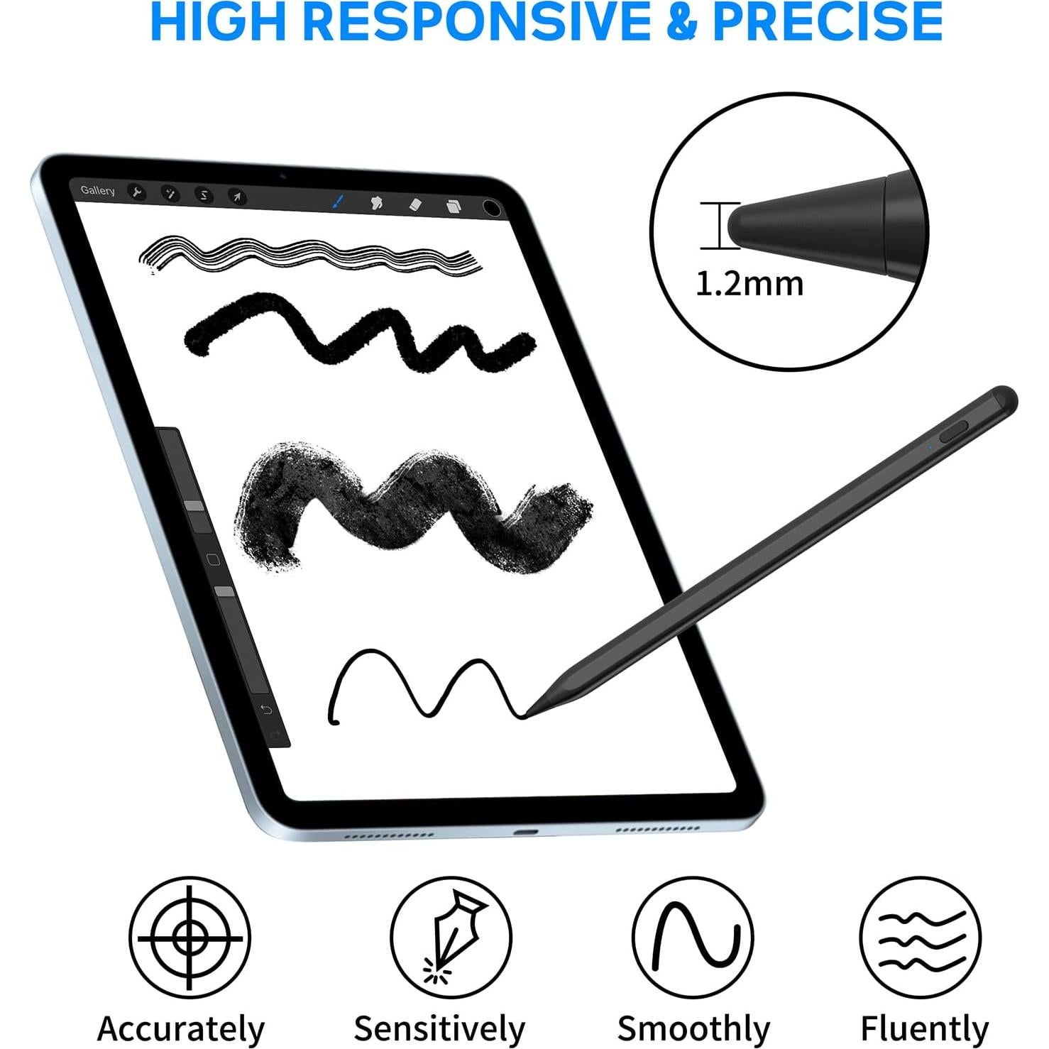 Lápiz Stylus Activo NTHJOYS Negro para iPad y Android Punta Fina