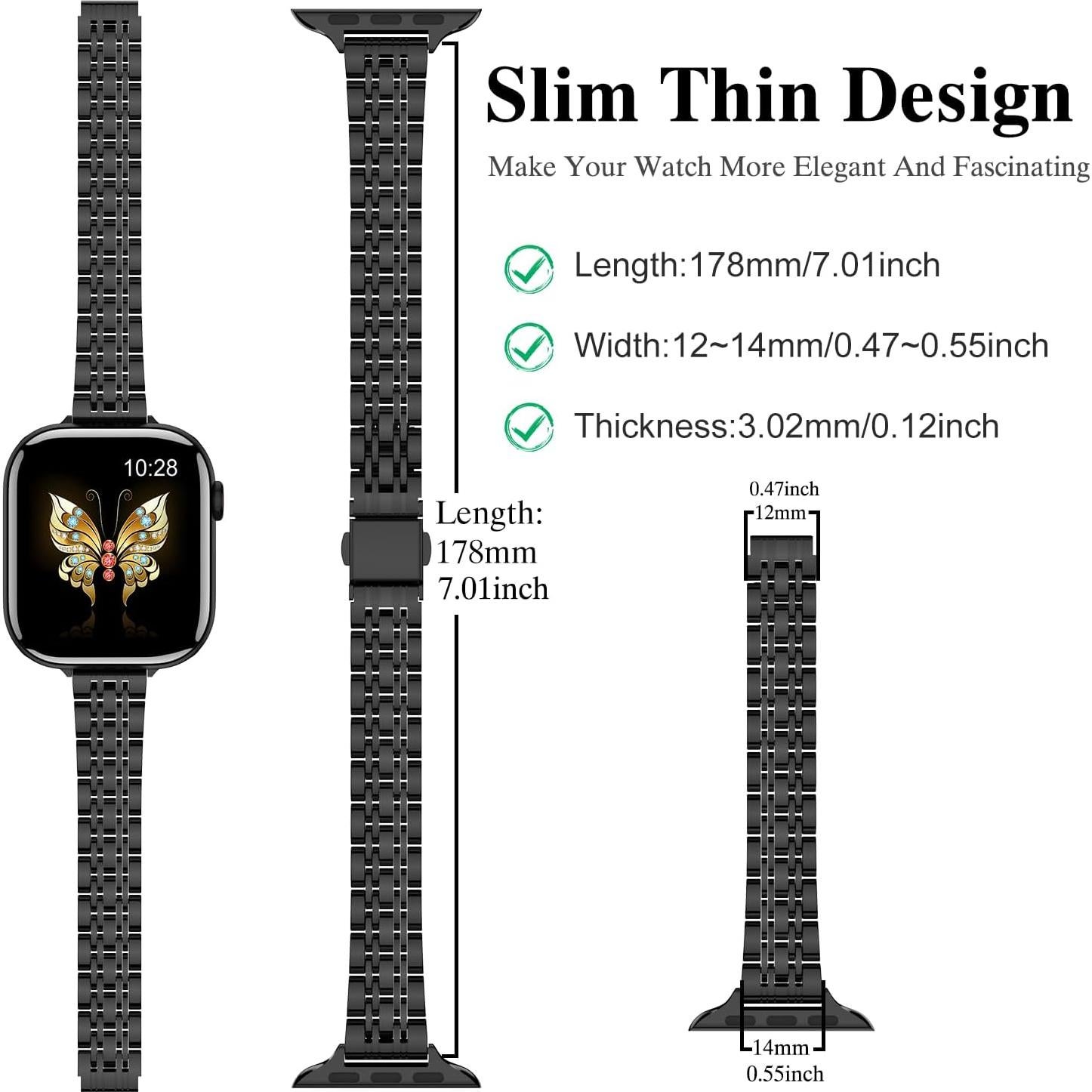 Banda de Metal Slim MioHHR para Apple Watch 38-42mm Negro