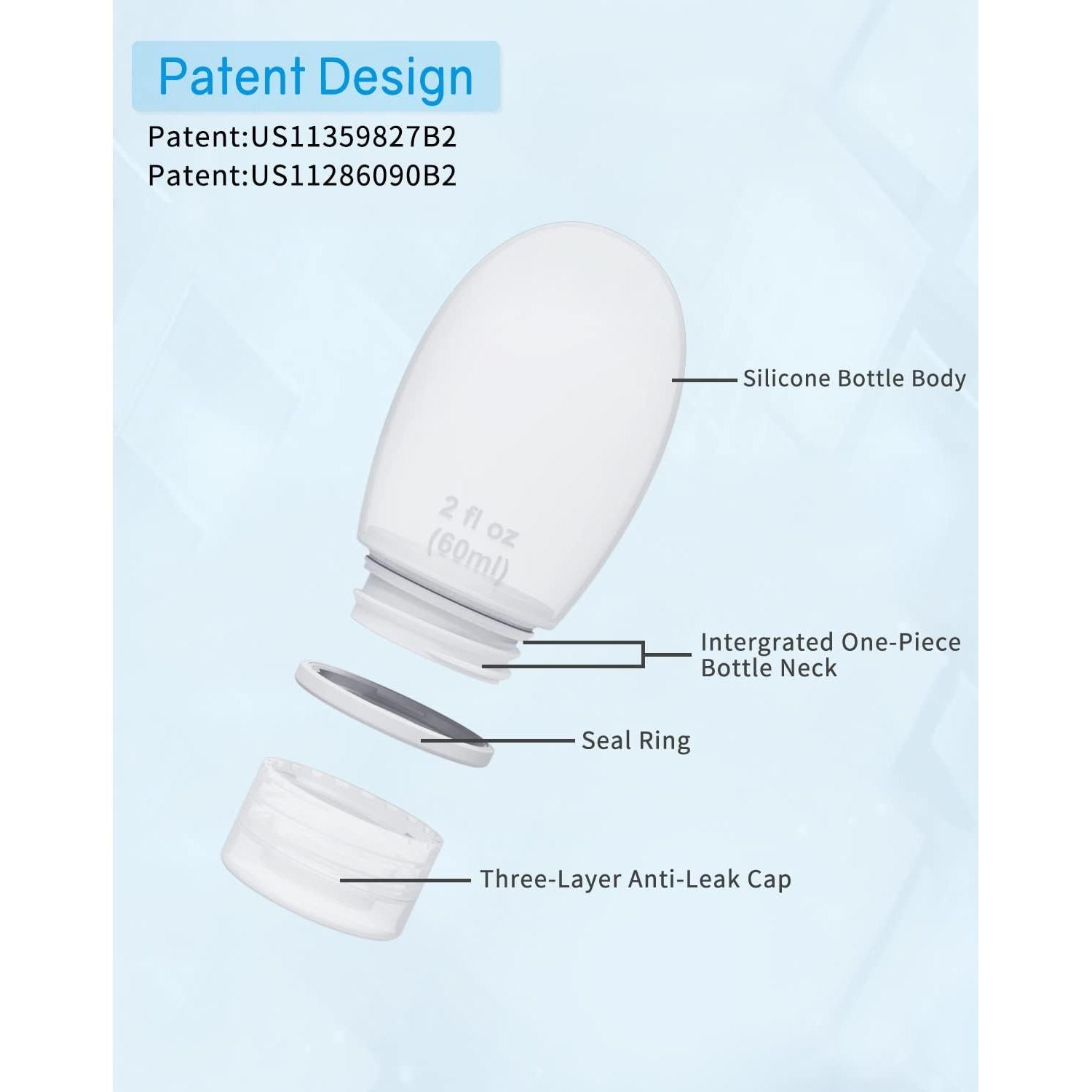 Set de 4 Botellas de Silicona 60ml Aprobadas por TSA Imuviy
