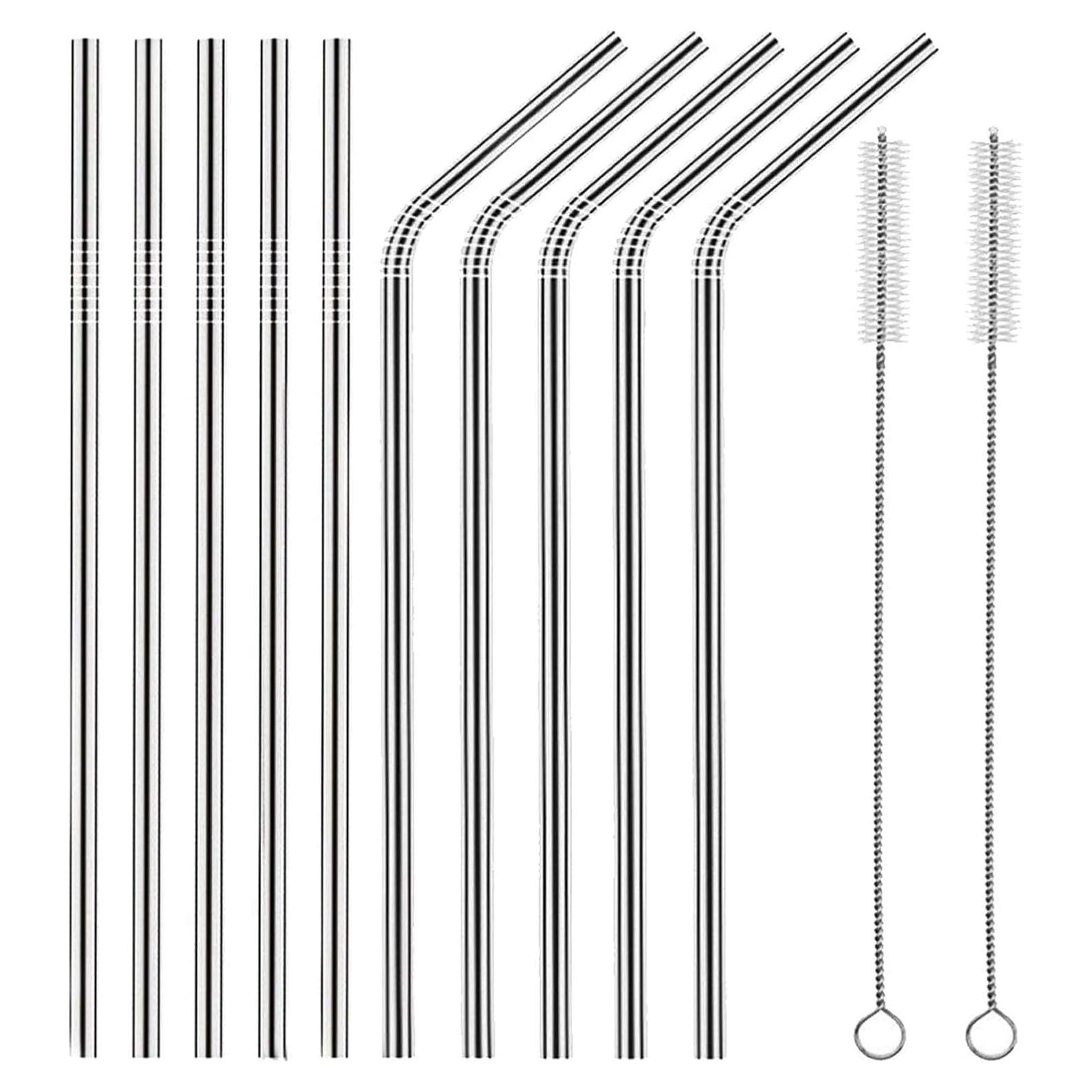 Juego de 10 Pajillas Reutilizables HuaQi de Acero Inoxidable 26.67 cm