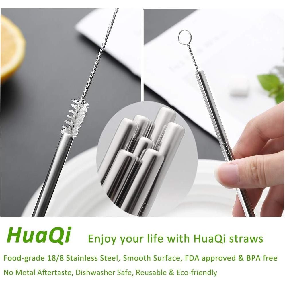 Juego de 10 Pajillas Reutilizables HuaQi de Acero Inoxidable 26.67 cm