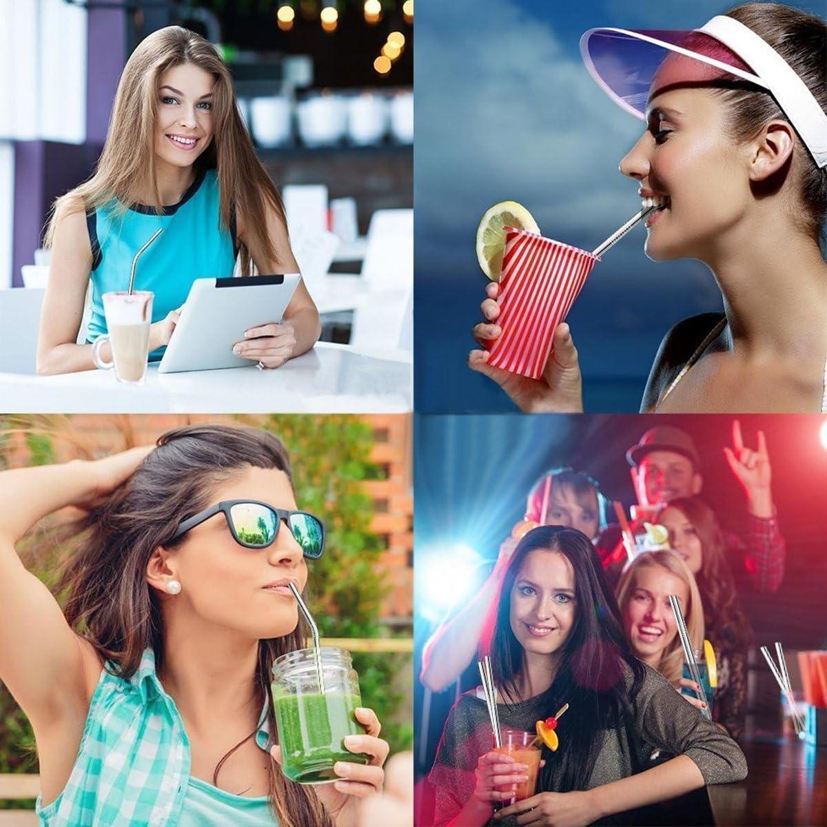 Juego de 10 Pajillas Reutilizables HuaQi de Acero Inoxidable 26.67 cm