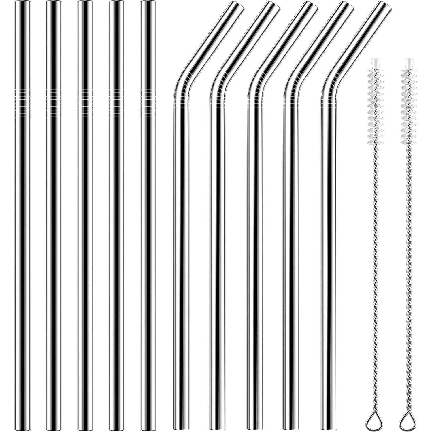 Juego de 10 Pajillas Reutilizables HuaQi de Acero Inoxidable 26.67 cm