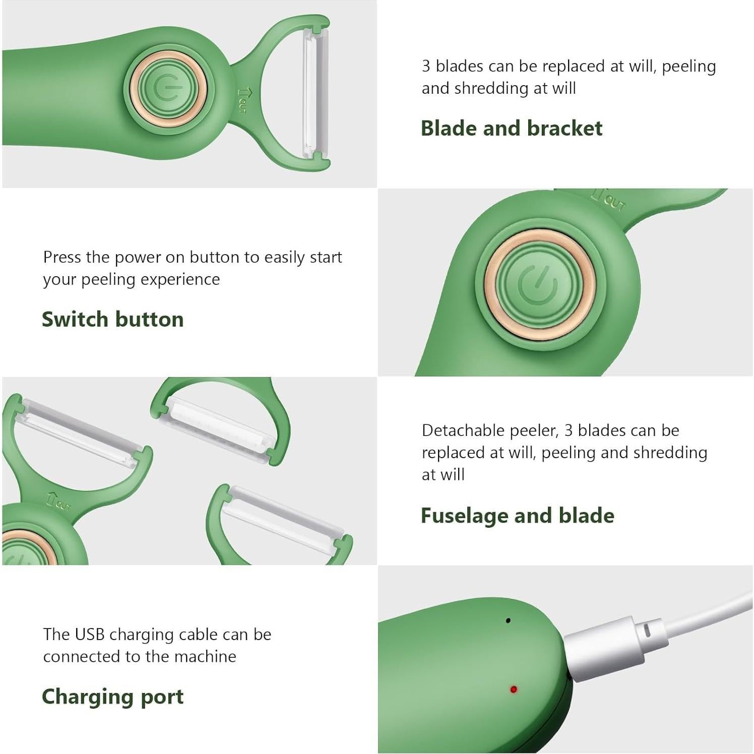 Pelador Eléctrico SUNHAIXIA 3-en-1 Cuchillas Intercambiables