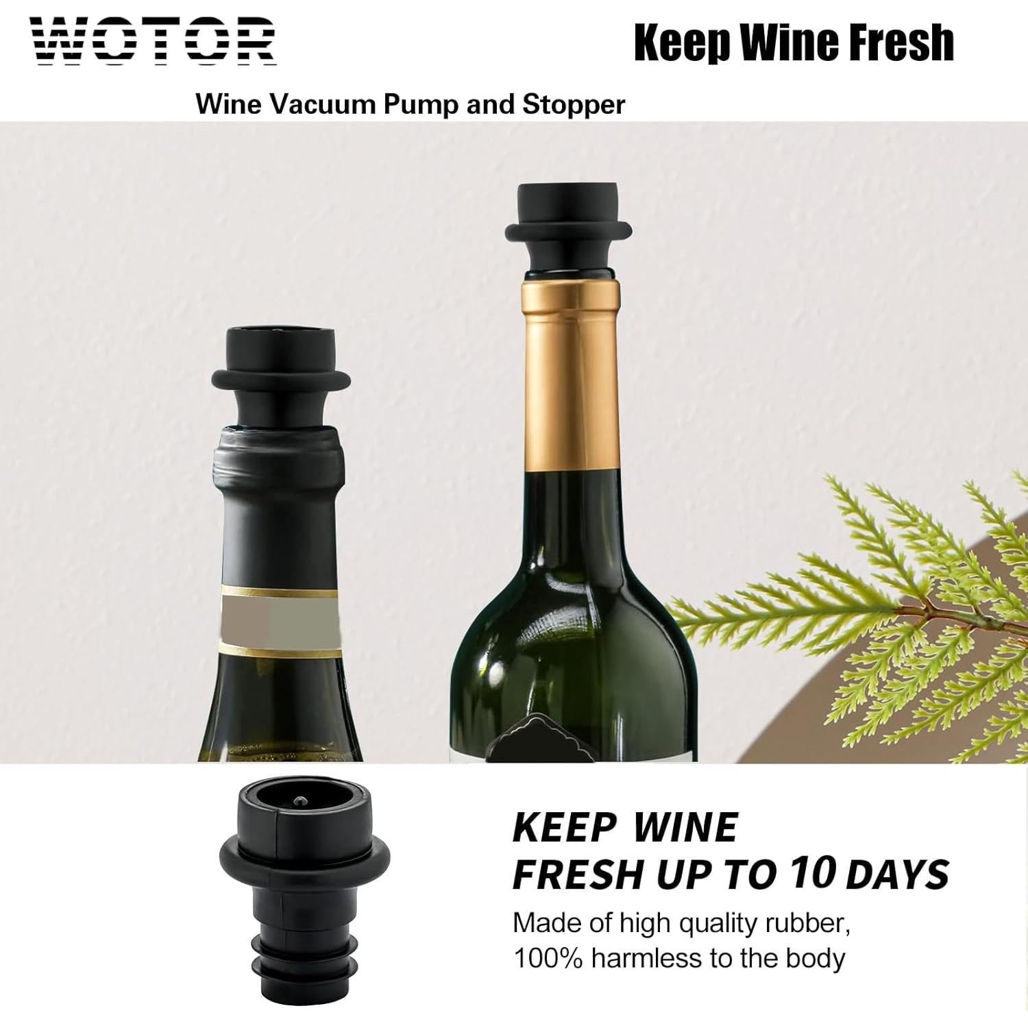 Tapones de Vino al Vacío WOTOR - 6 Piezas Reutilizables Negro