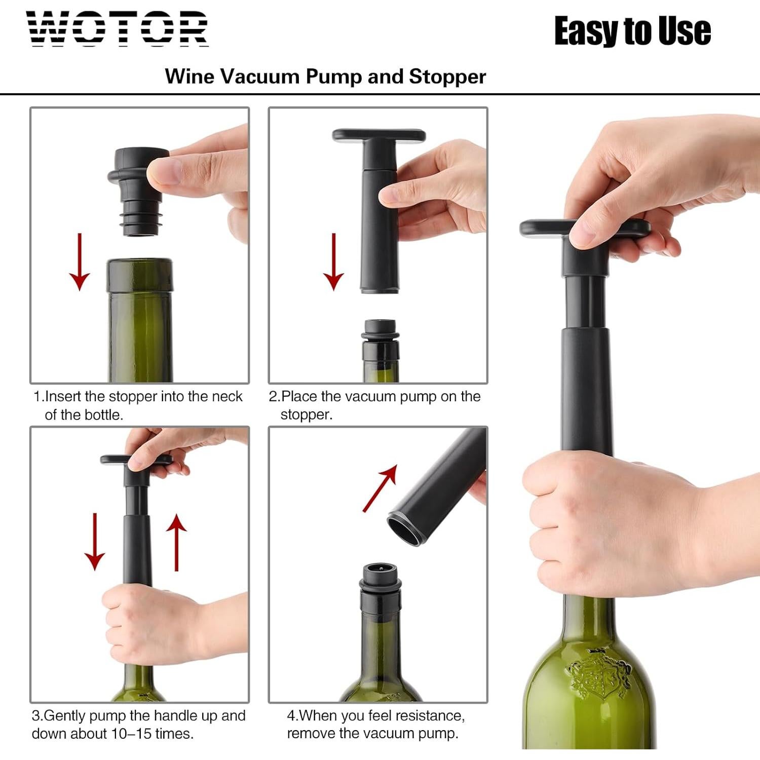 Tapones de Vino al Vacío WOTOR - 6 Piezas Reutilizables Negro