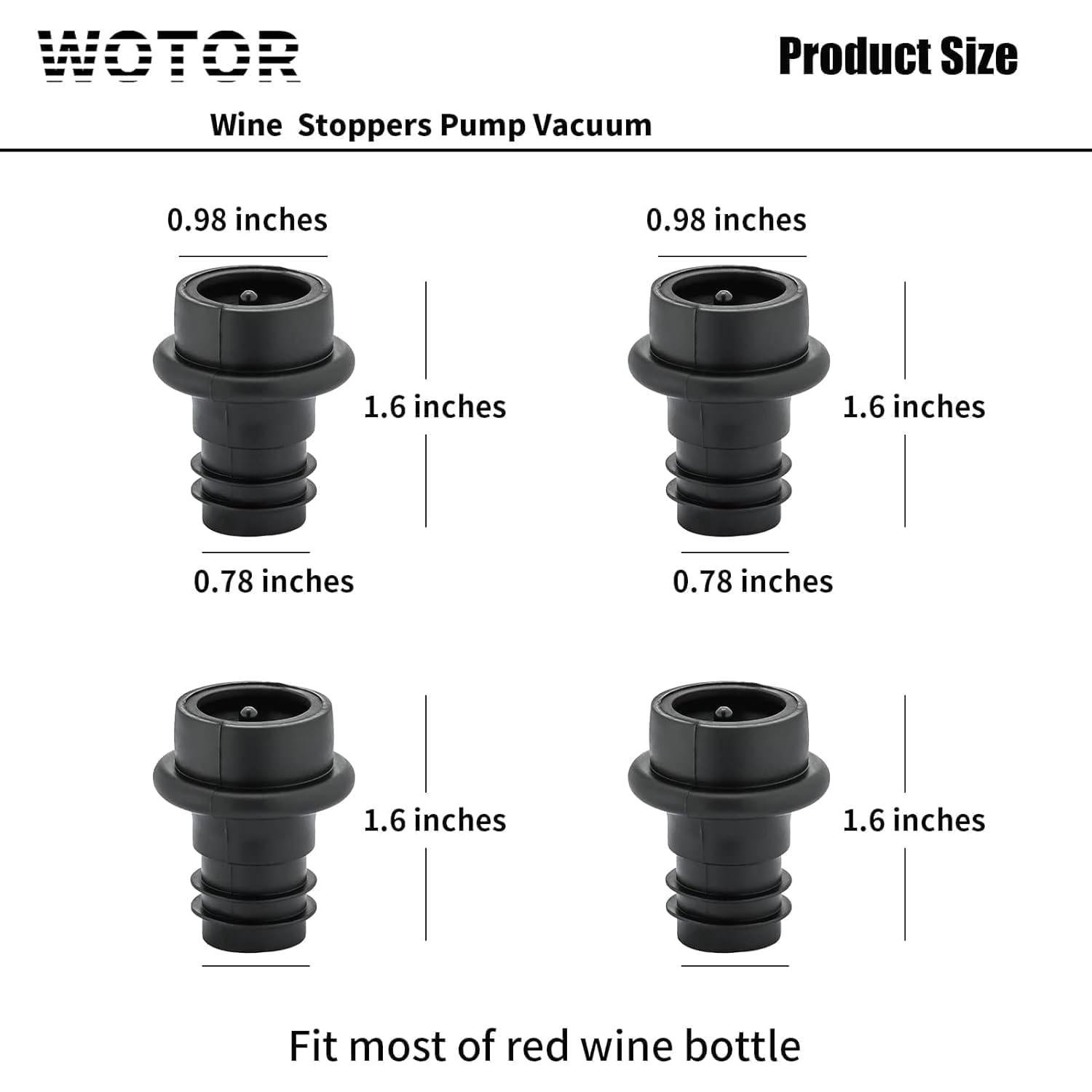 Tapones de Vino al Vacío WOTOR - 6 Piezas Reutilizables Negro