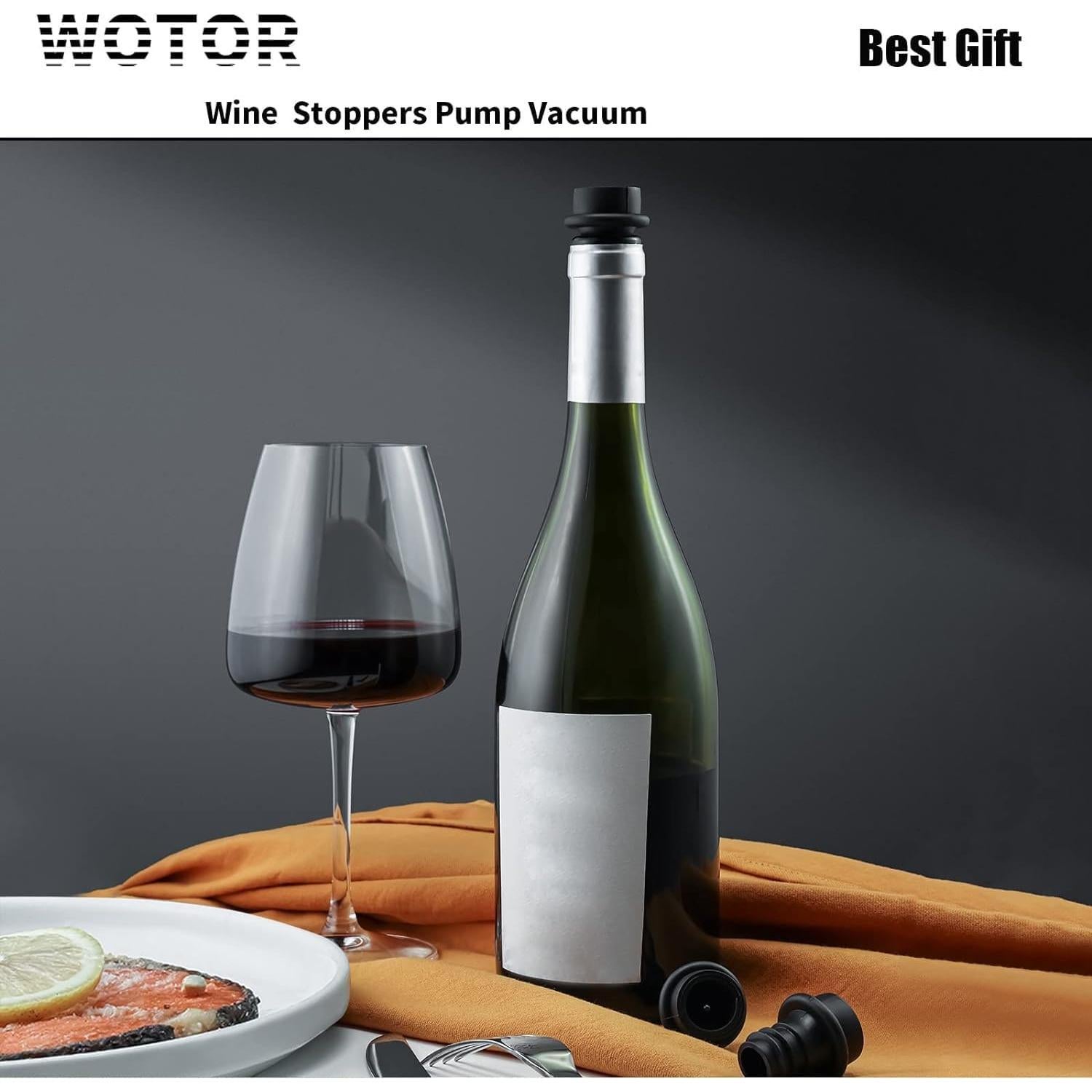 Tapones de Vino al Vacío WOTOR - 6 Piezas Reutilizables Negro