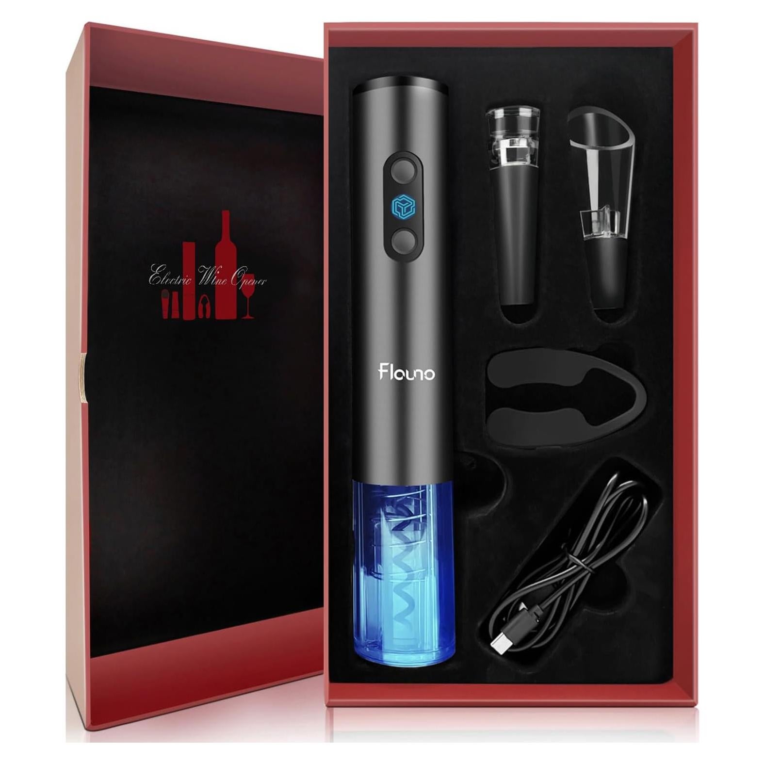 Abridor de Vino Eléctrico Flauno 6 en 1 Recargable Negro
