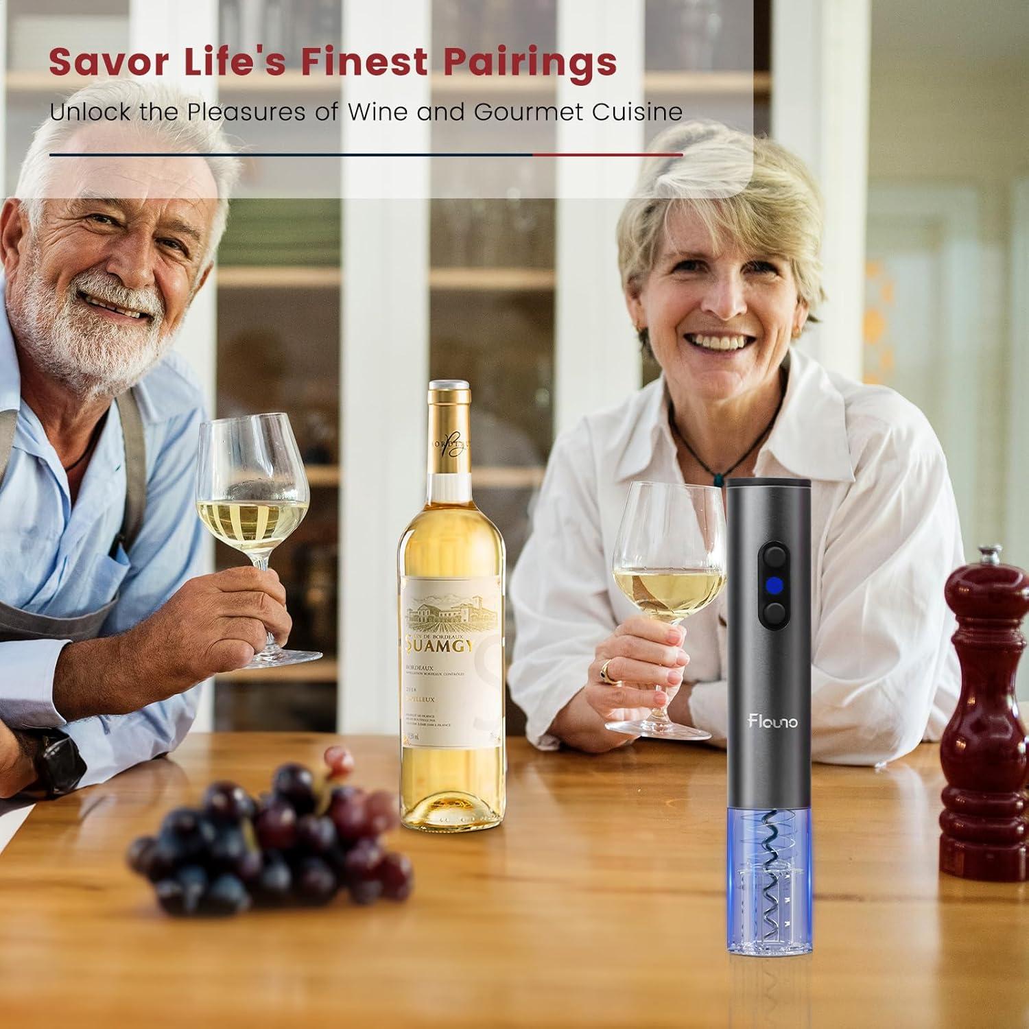 Abridor de Vino Eléctrico Flauno 6 en 1 Recargable Negro