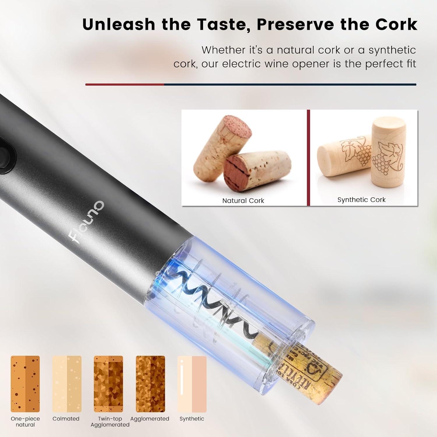 Abridor de Vino Eléctrico Flauno 6 en 1 Recargable Negro