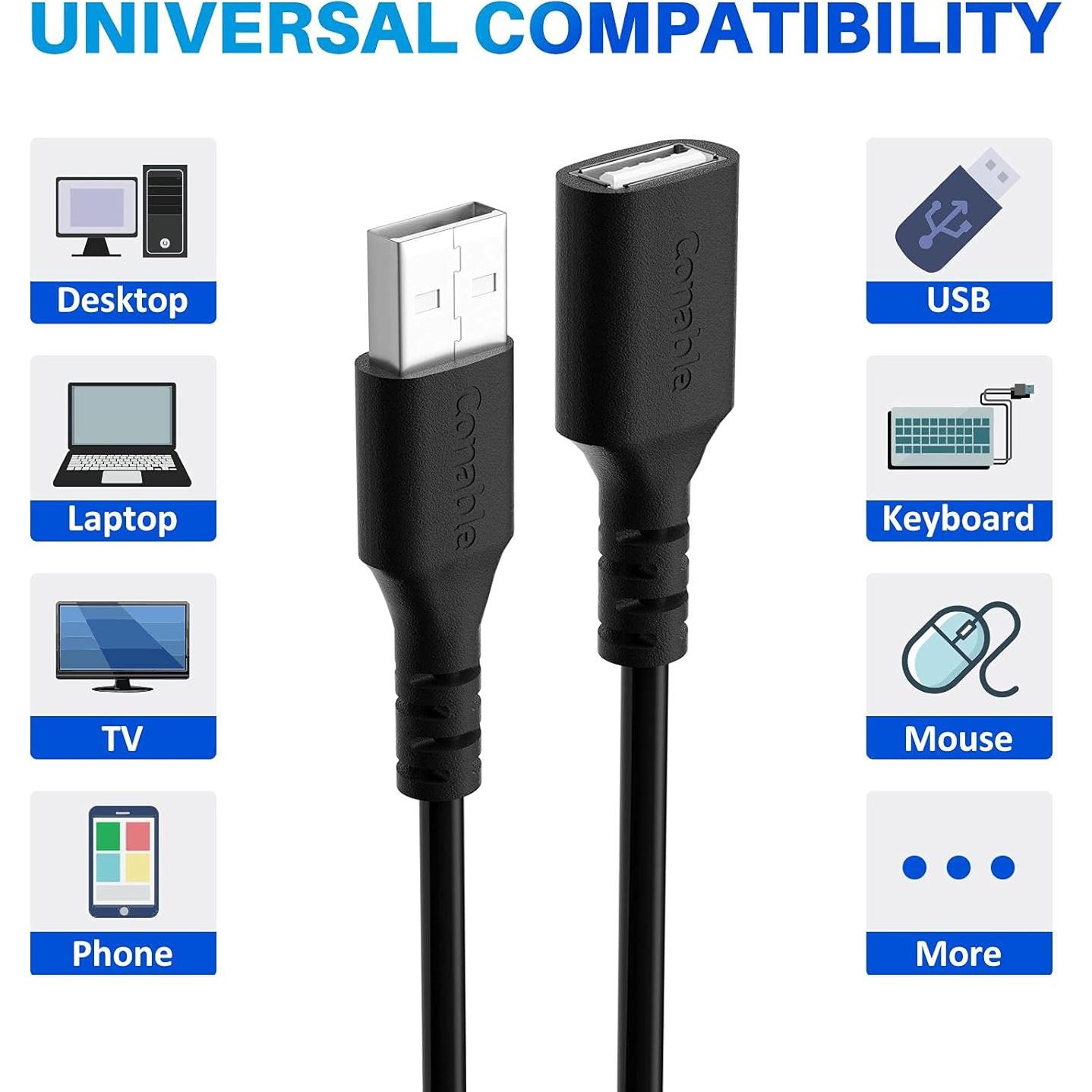 Paquete de 3 Cables de Extensión USB 2.0 Conable 60 cm