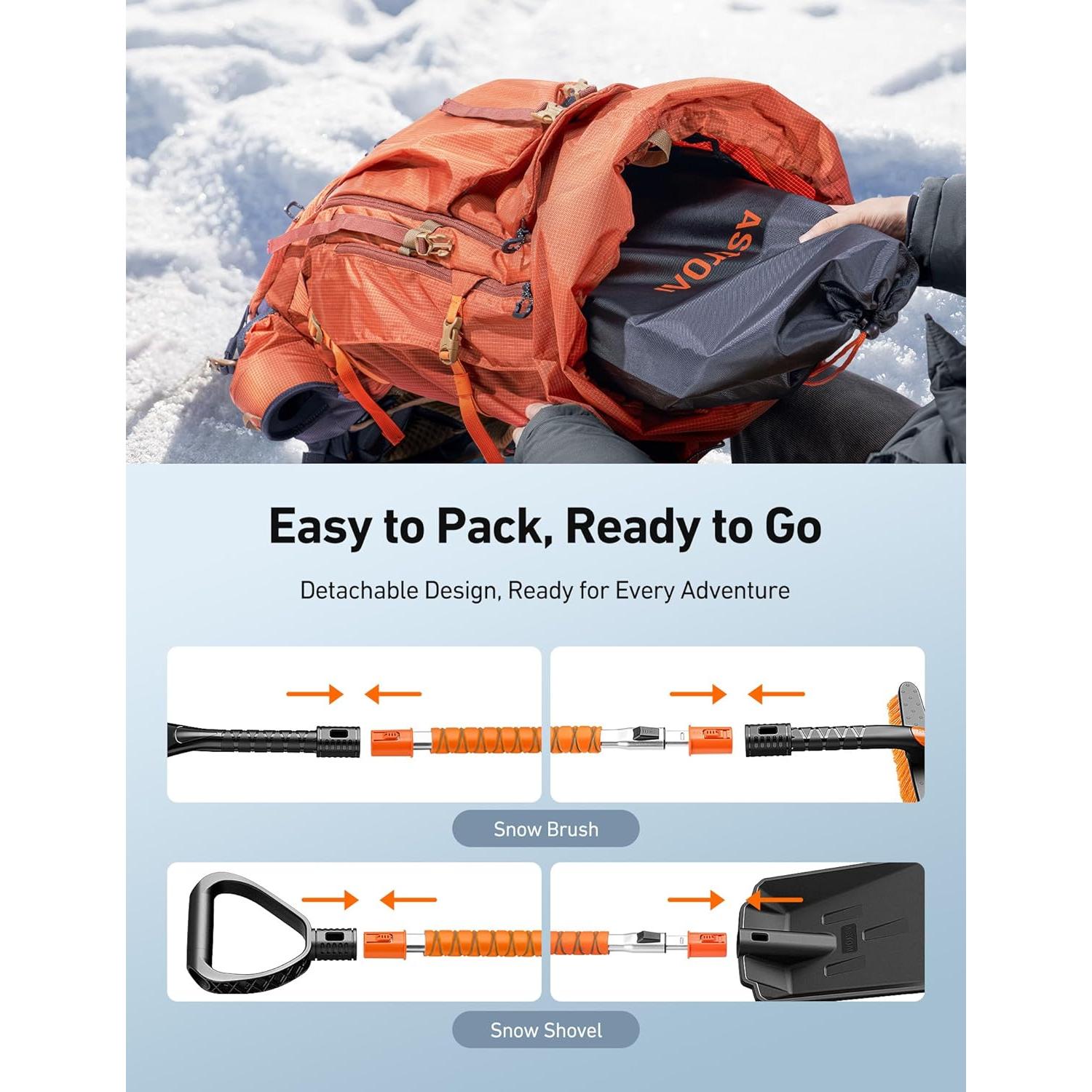Kit de Pala y Cepillo de Nieve AstroAI 2 en 1 Extensible