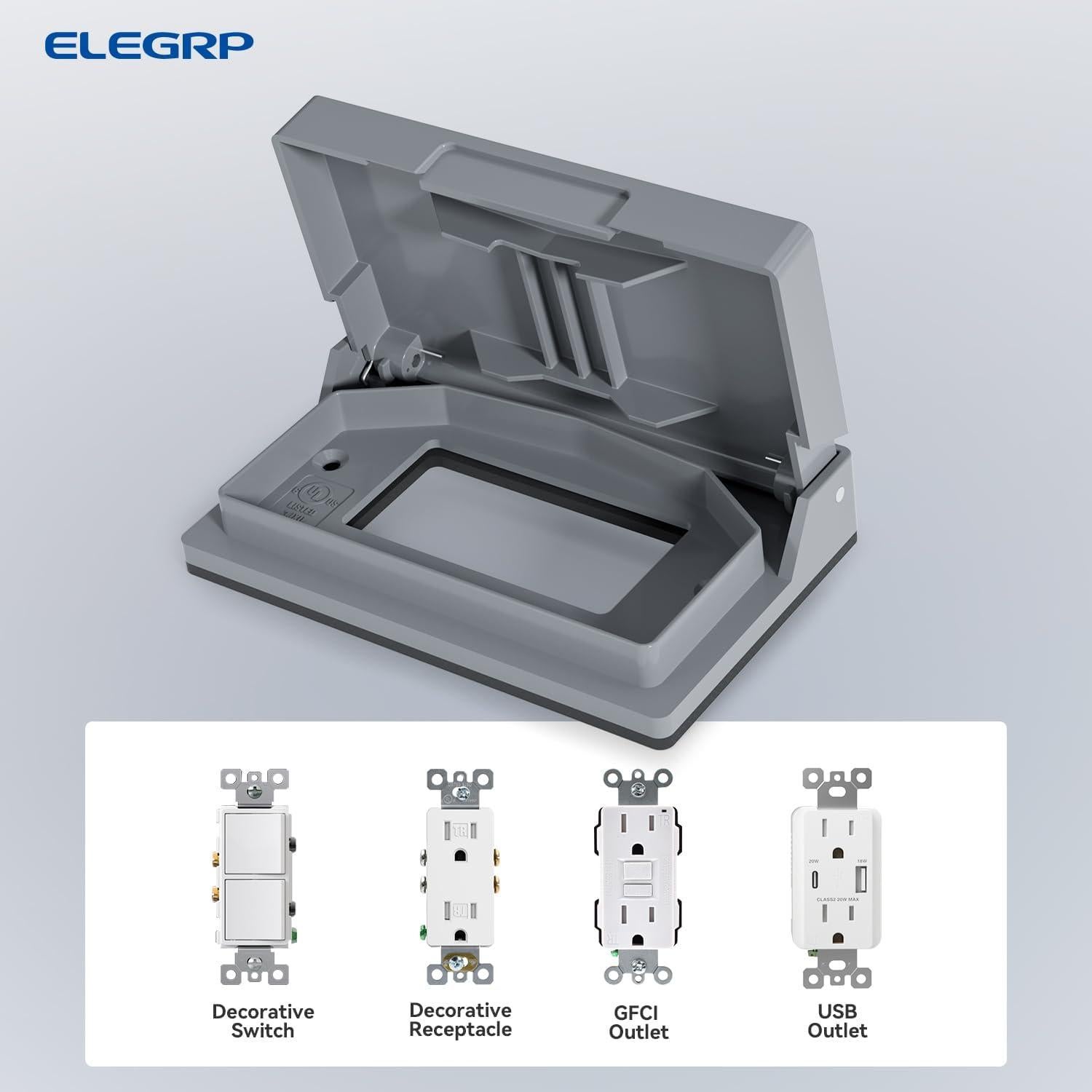 Cubierta de Enchufe Exterior ELEGRP 1-Gang Gris 12.1x7.5cm