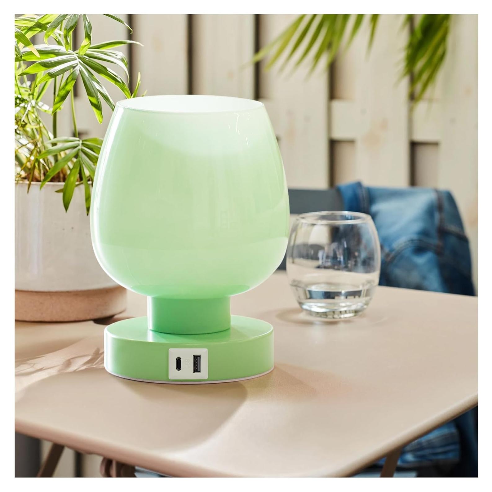 Lámpara de Mesa Táctil Onewish Verde con Carga USB 15x15 cm