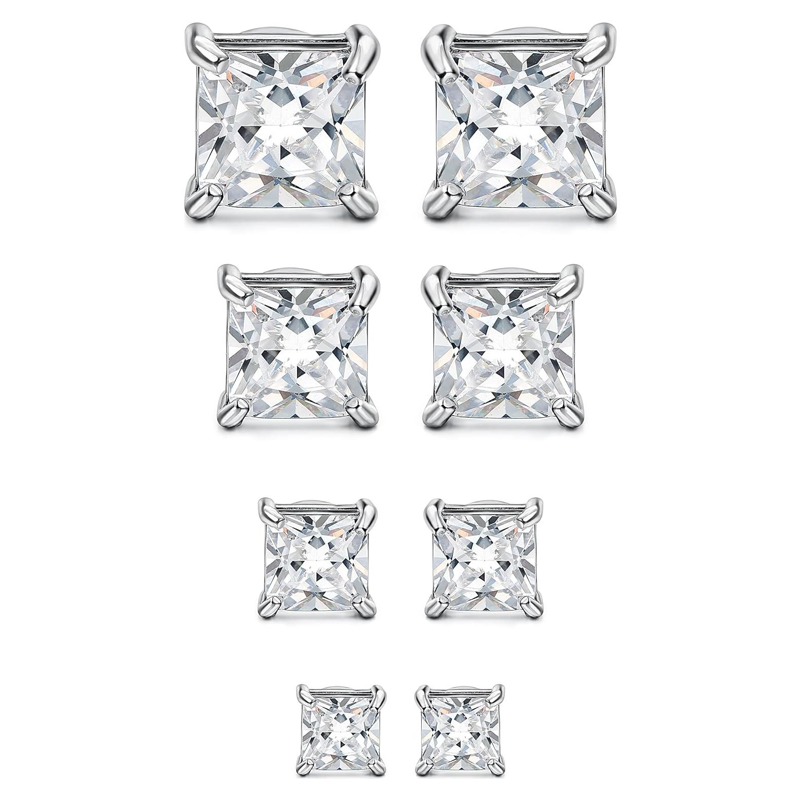 Pendientes Magnéticos Jstyle 4-7mm Plata Cuadrados Hipoalergénicos