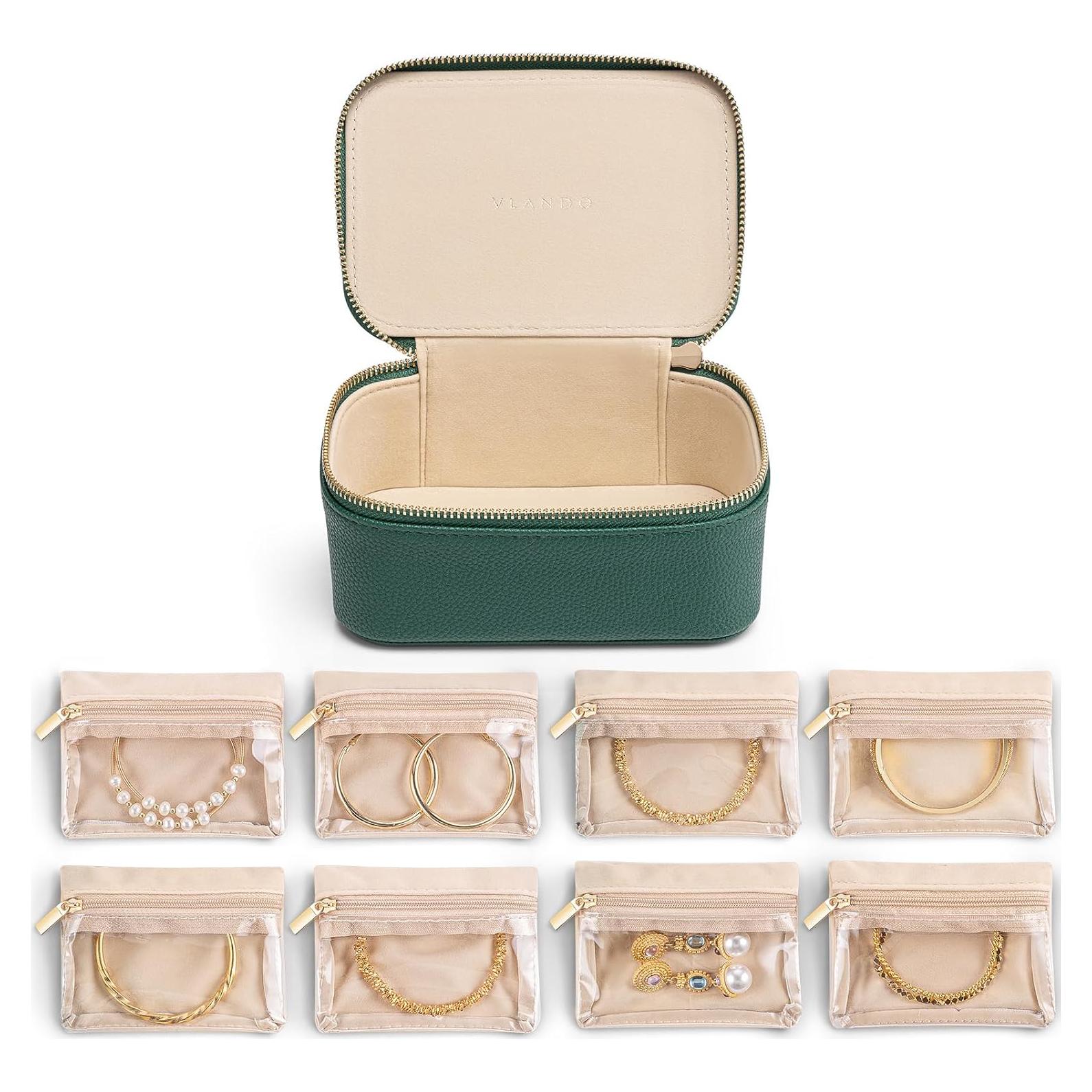 Caja de Joyería Vlando Verde con 8 Compartimentos de Terciopelo