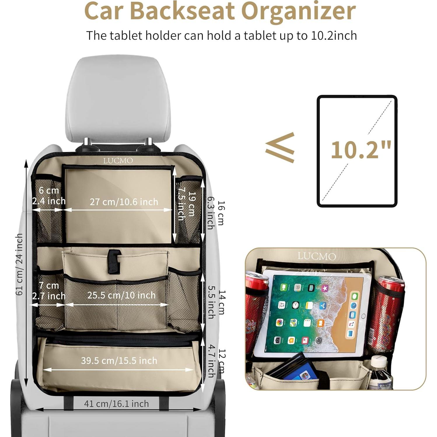 Organizador de Asiento Trasero LUCMO Beige con Soporte para Tableta