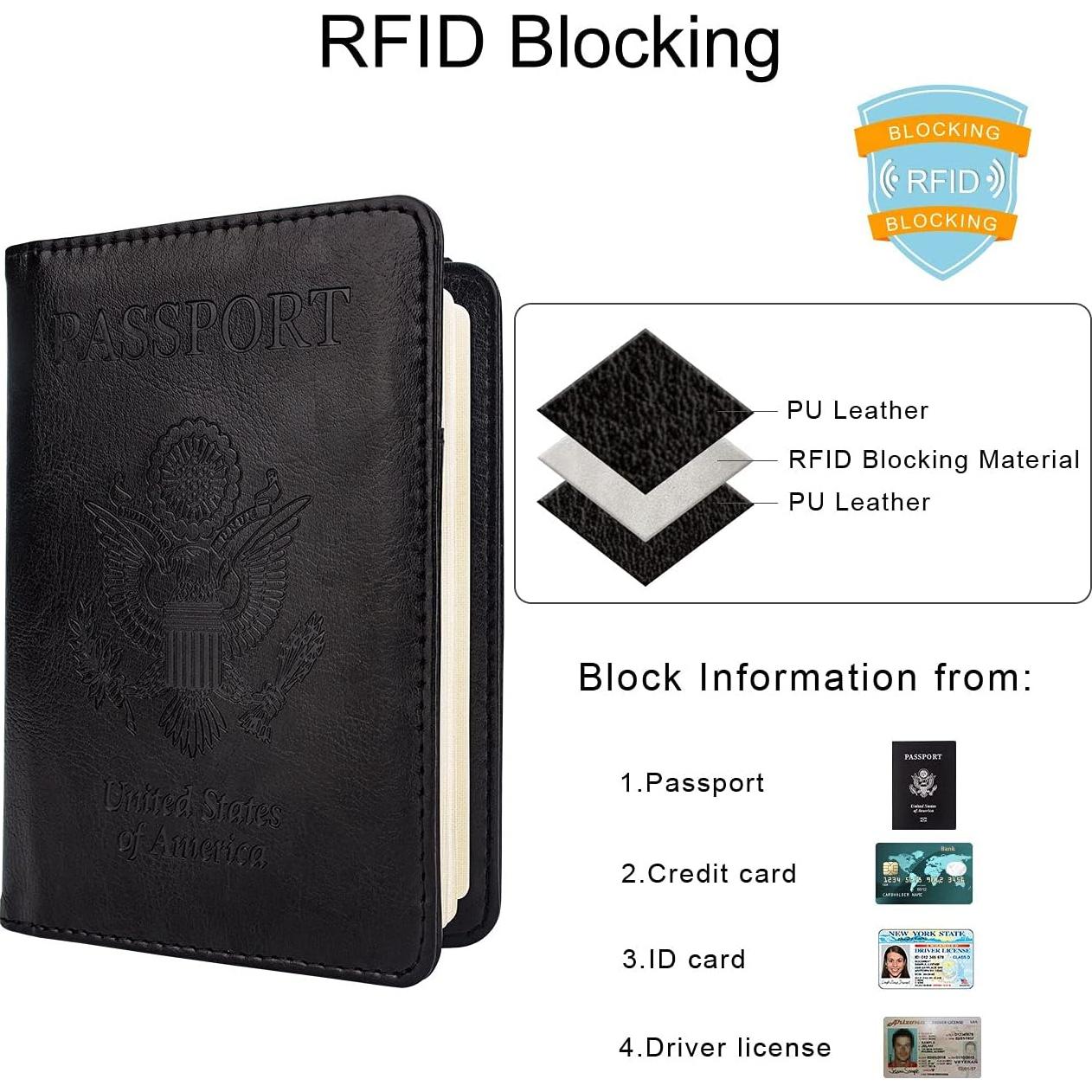 Portafolios de Pasaporte WALNEW RFID Negro con Bolígrafo