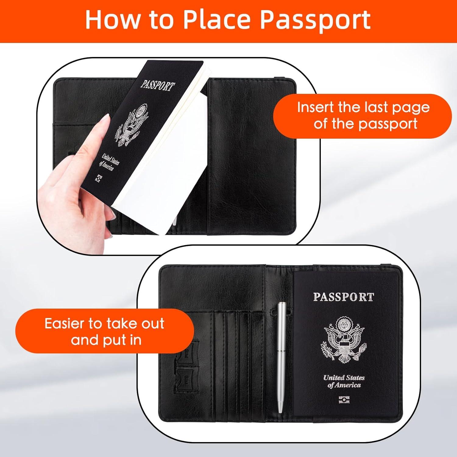 Portafolios de Pasaporte WALNEW RFID Negro con Bolígrafo