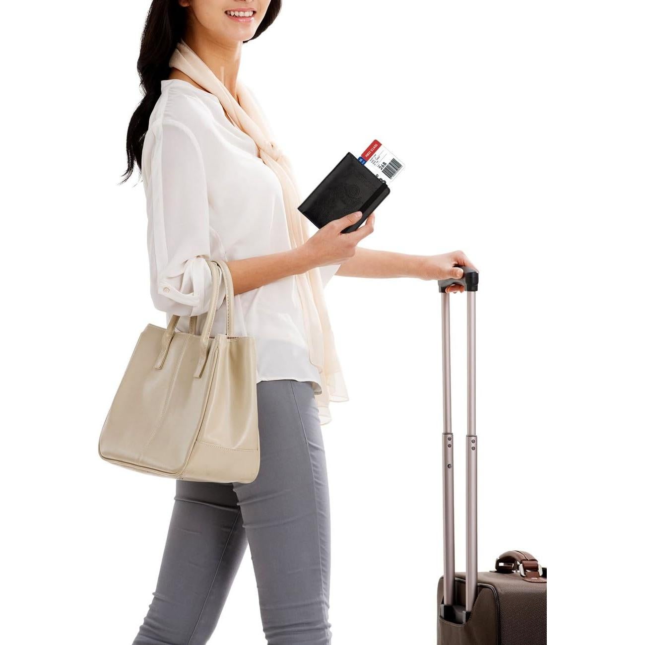 Portafolios de Pasaporte WALNEW RFID Negro con Bolígrafo