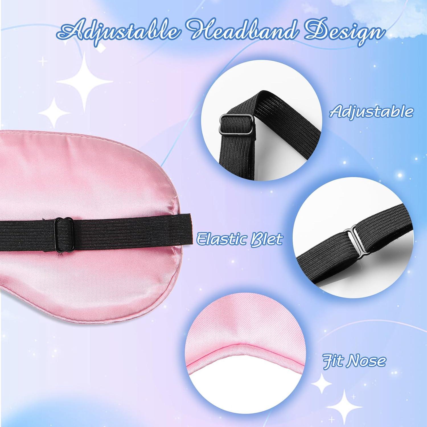 Máscara de Sueño de Seda BBTO 4 Pcs Ajustable Rosa