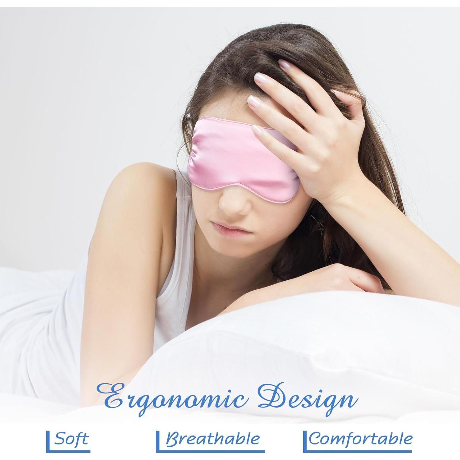 Máscara de Sueño de Seda BBTO 4 Pcs Ajustable Rosa