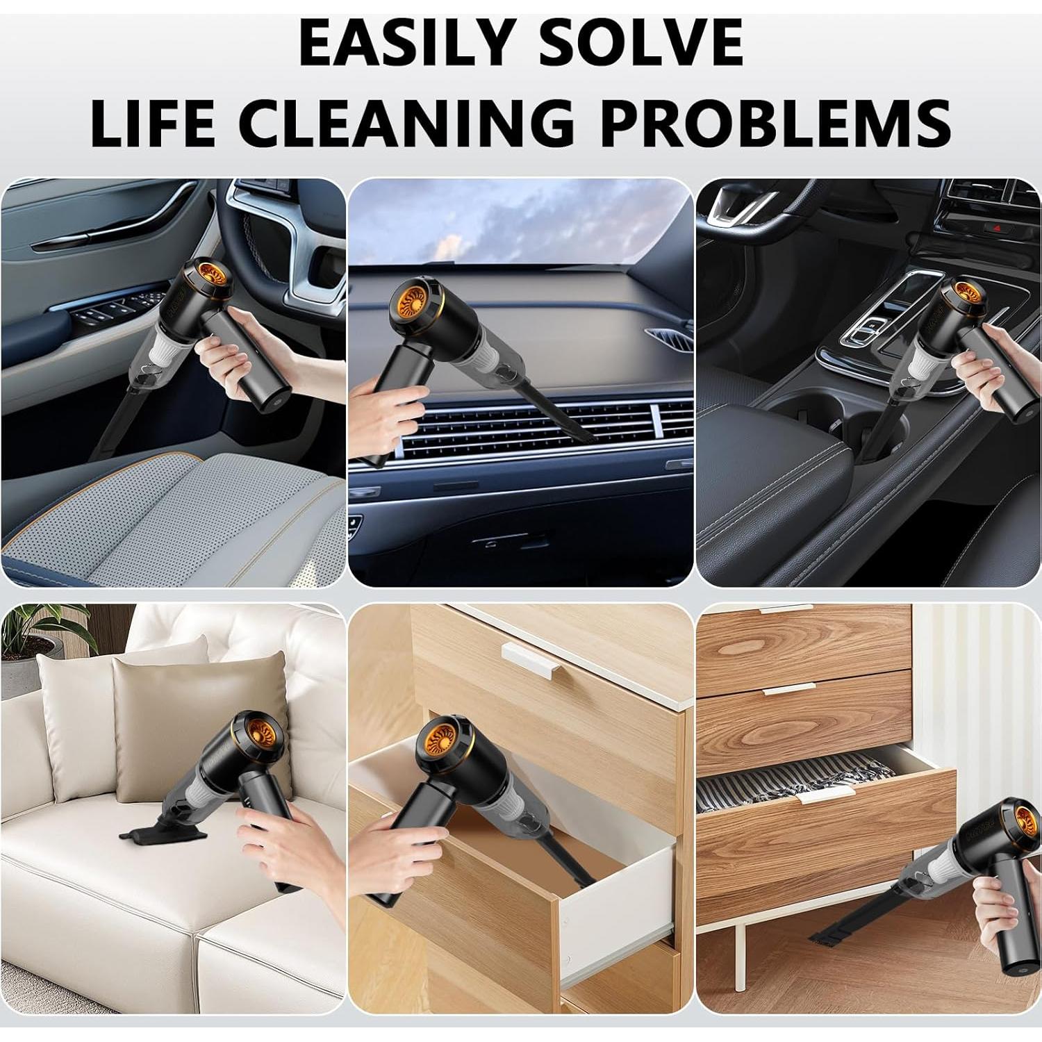 Aspiradora de Mano HRYCF 20000PA Portátil Recargable Negra