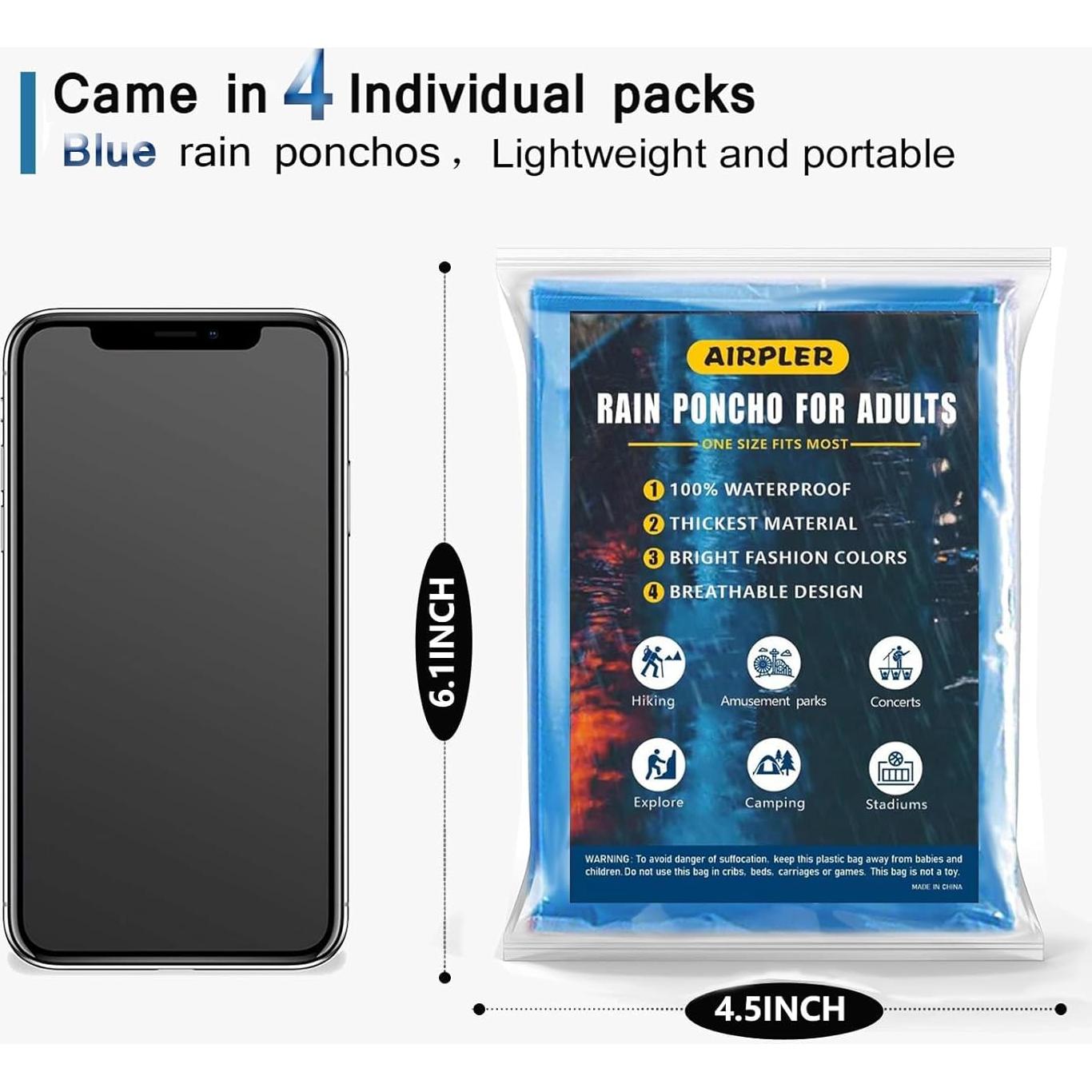 Ponchos de Lluvia Desechables Airpler para Adultos - 4 Unidades