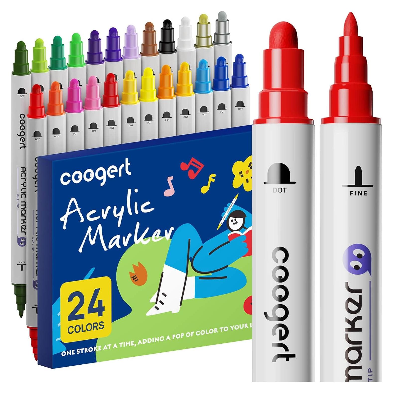 24 Marcadores de Pintura Acrílica Coogert Doble Punta 1-5mm