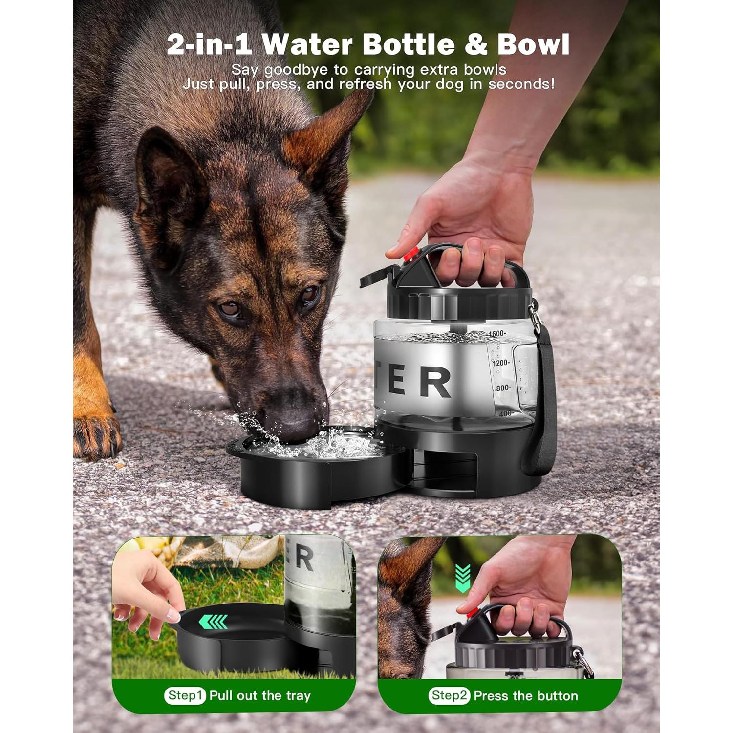 Botella de Agua Portátil para Perros SwSun 56oz Negra