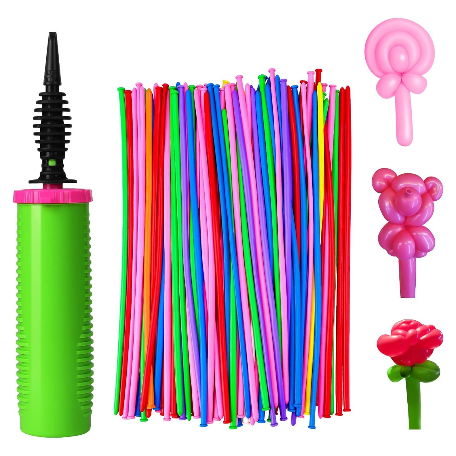 100 Globos Largos de Goma Ouyili + Bomba de Mano 31 cm