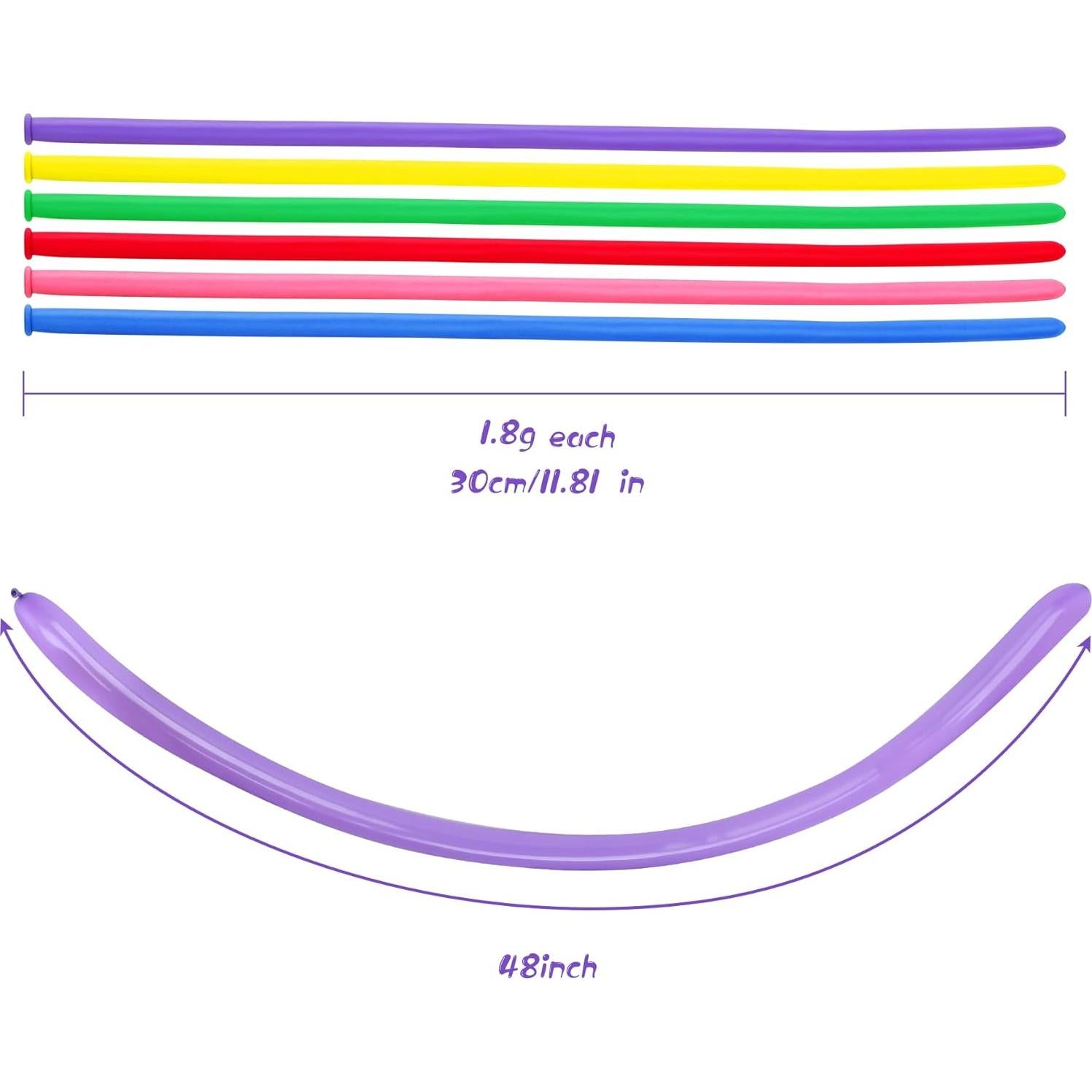 100 Globos Largos de Goma Ouyili + Bomba de Mano 31 cm