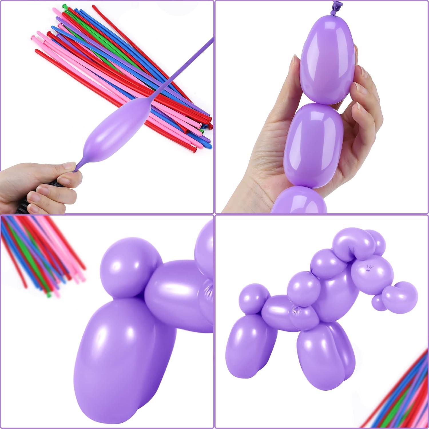 100 Globos Largos de Goma Ouyili + Bomba de Mano 31 cm
