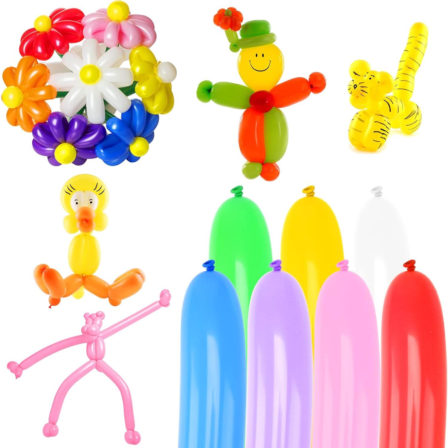 100 Globos Largos de Goma Ouyili + Bomba de Mano 31 cm