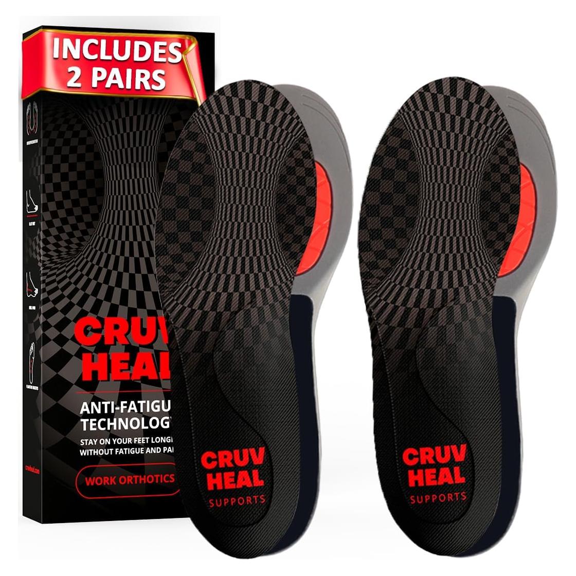 2 Paquetes de Plantillas Ortopédicas CRUVHEAL para Trabajo - Soporte Arco Medio Antifatiga - Tamaño S