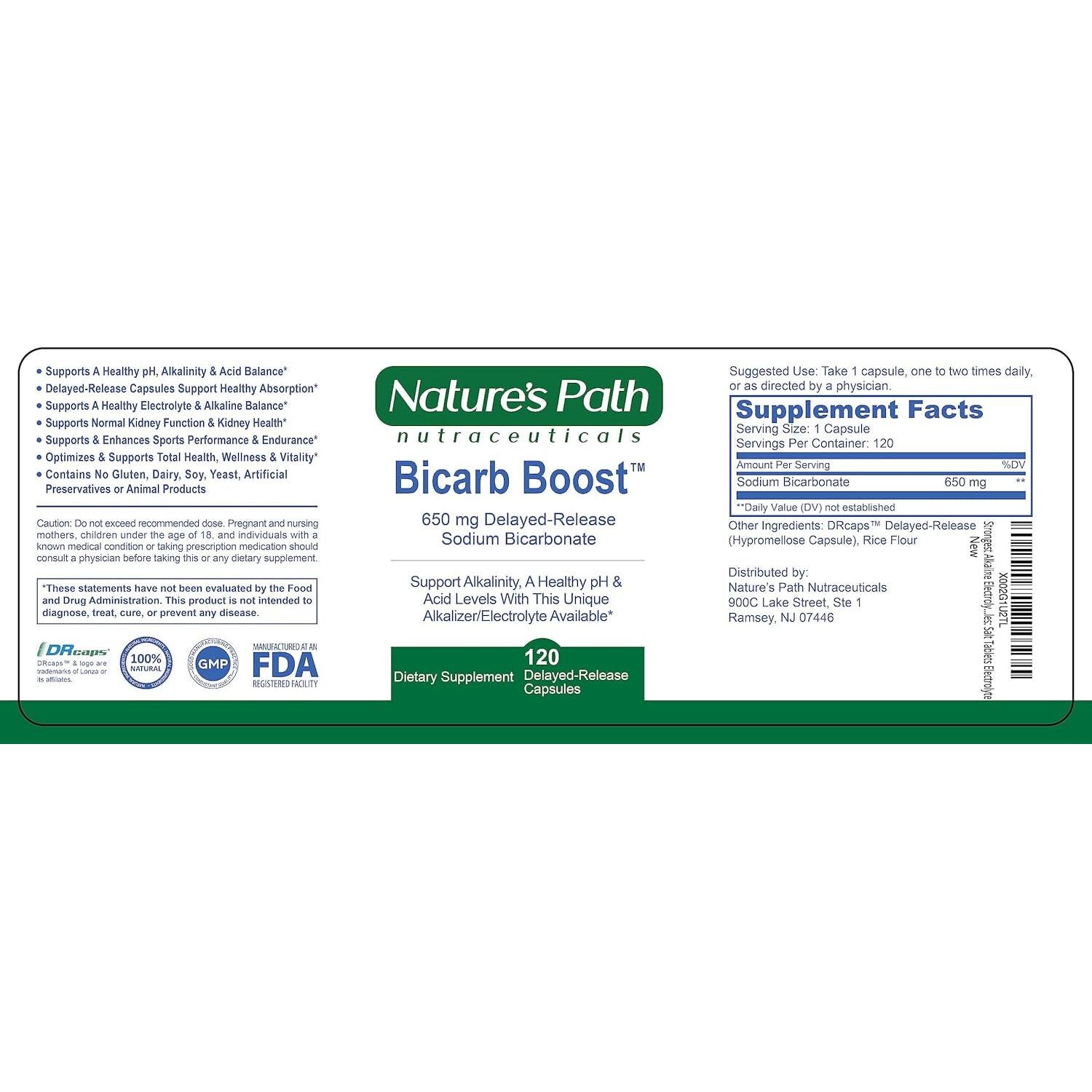 Tabletas de Bicarbonato de Sodio 650 mg Bicarb Boost - 120 Cápsulas