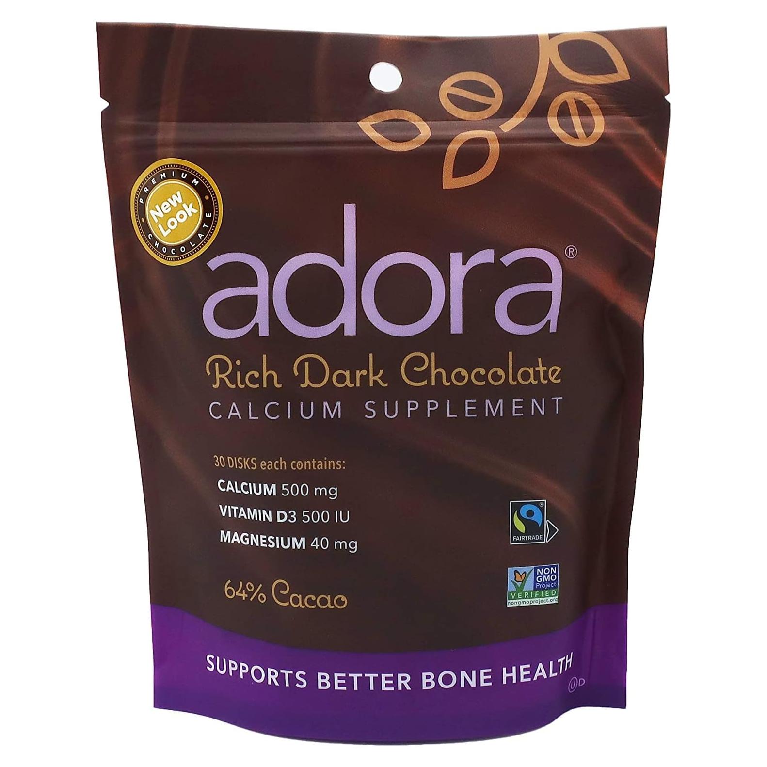 Suplemento de Calcio Adora Chocolate Oscuro 30 ct Paquete de 6