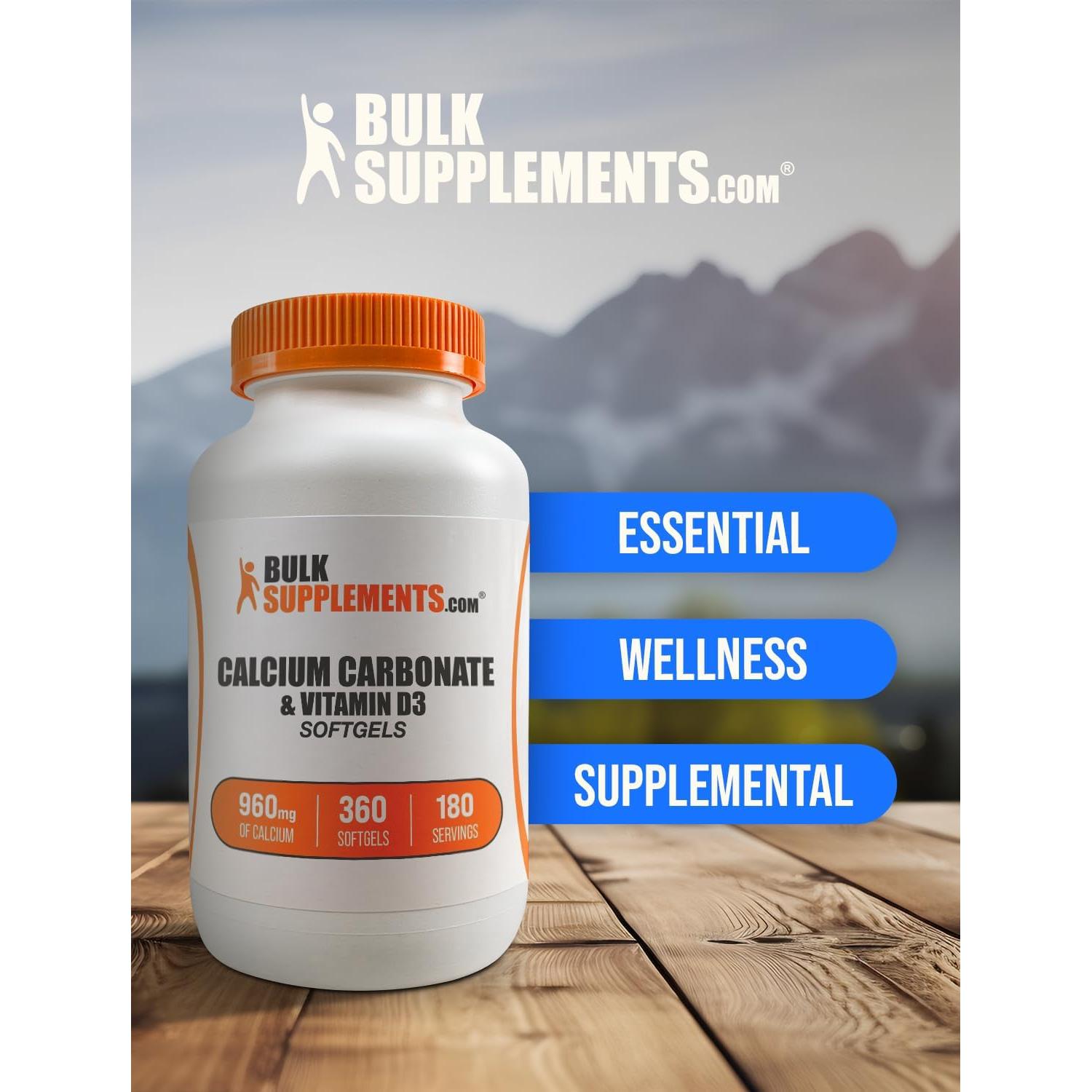 BulkSupplements Carbonato de Calcio y Vitamina D3 360 Softgels