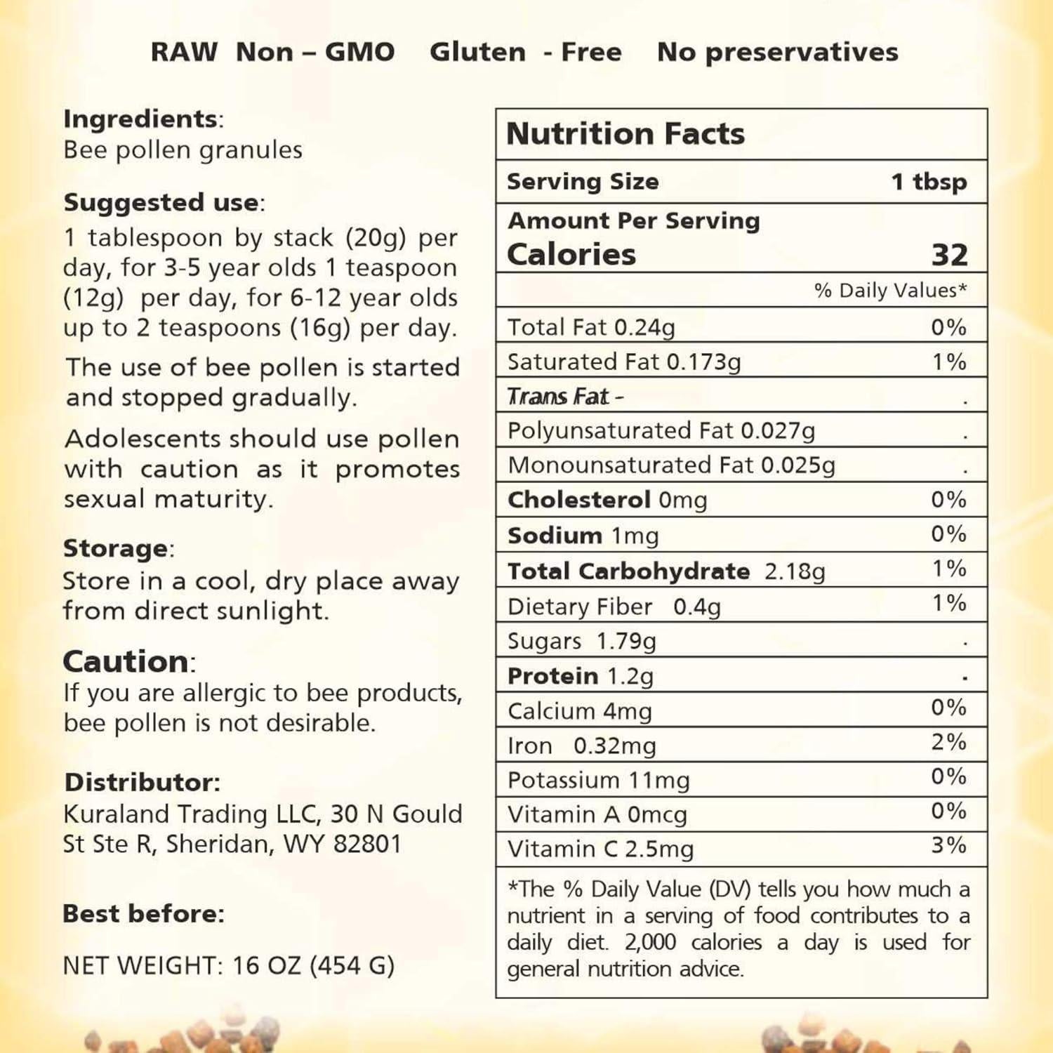 Gránulos de Polen de Abeja Honey Treat 454g Puro Natural