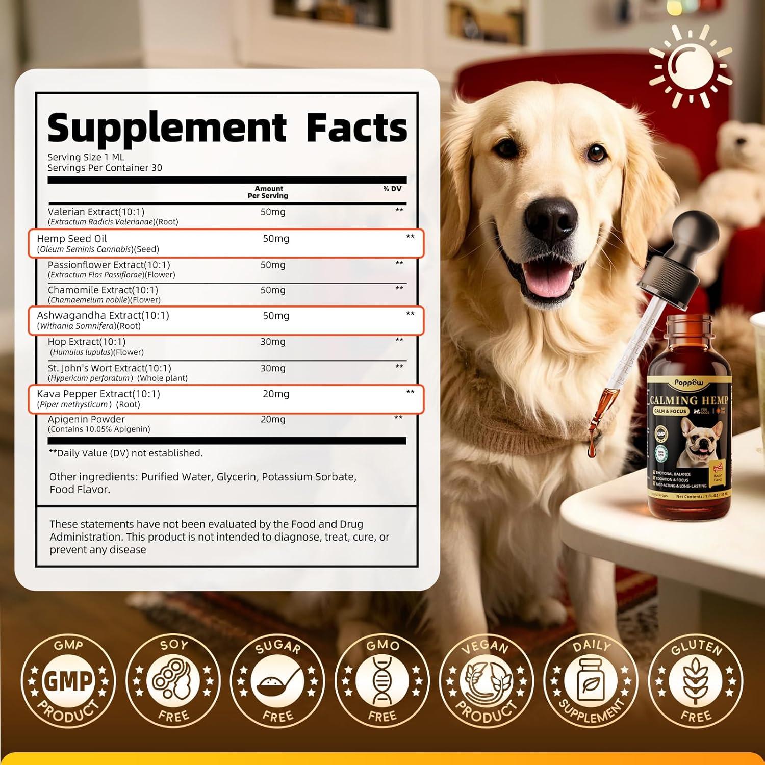 Gotas Calmantes para Perros POPPAW 30ml Sabor Tocino