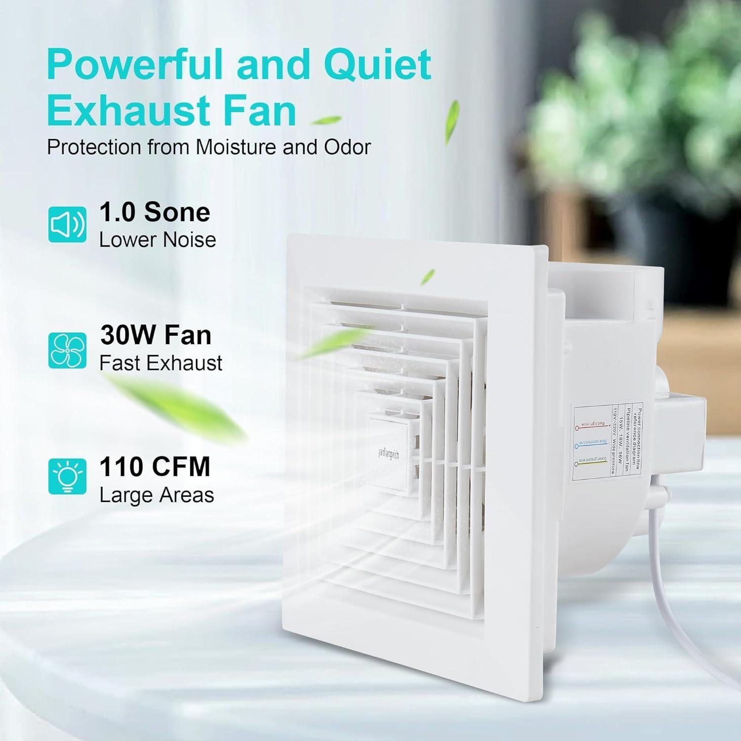 Ventilador Extractor de Baño Yanliangvich 20 cm 110 CFM Silencioso