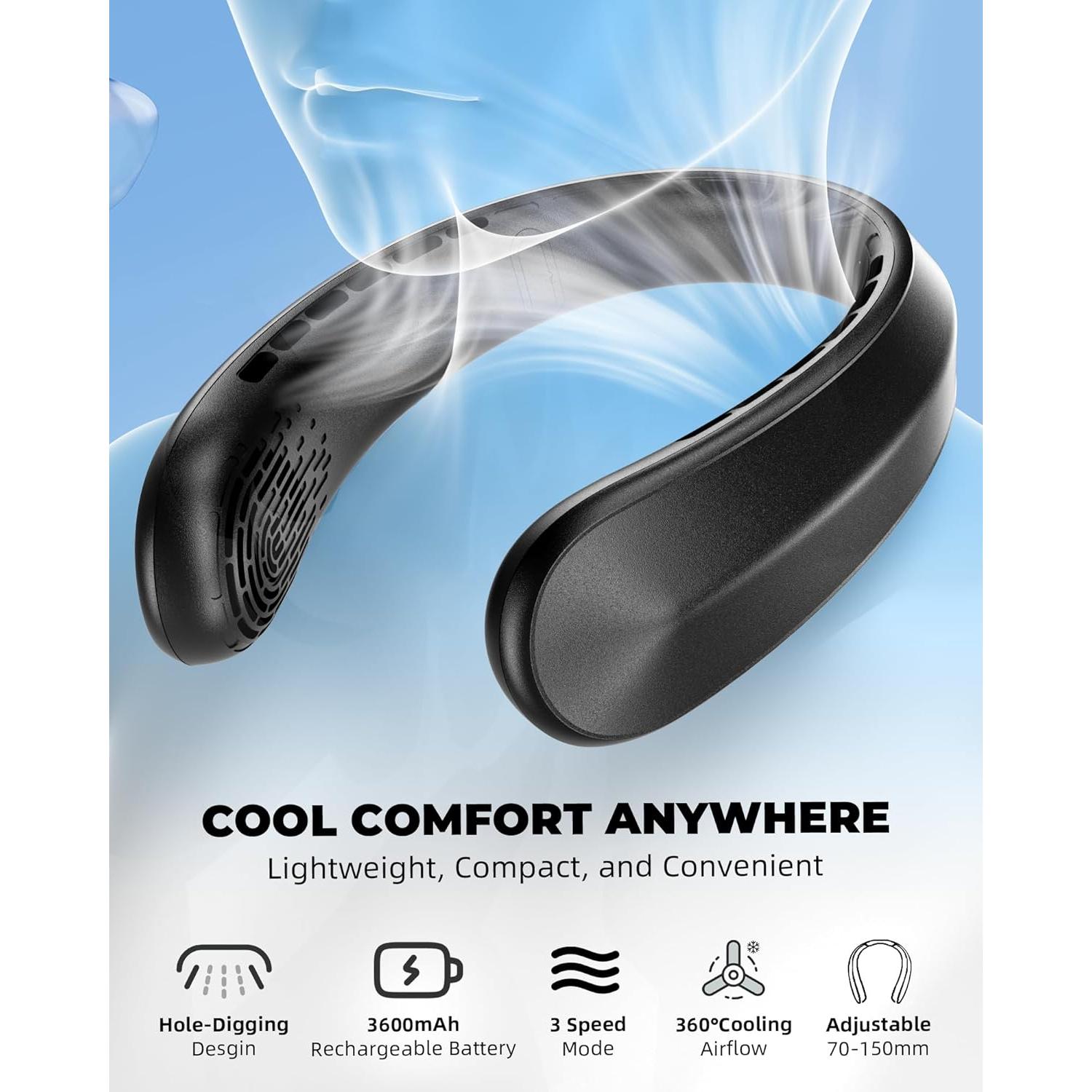 Ventilador de Cuello FrSara S10 Recargable 3 Velocidades Negro