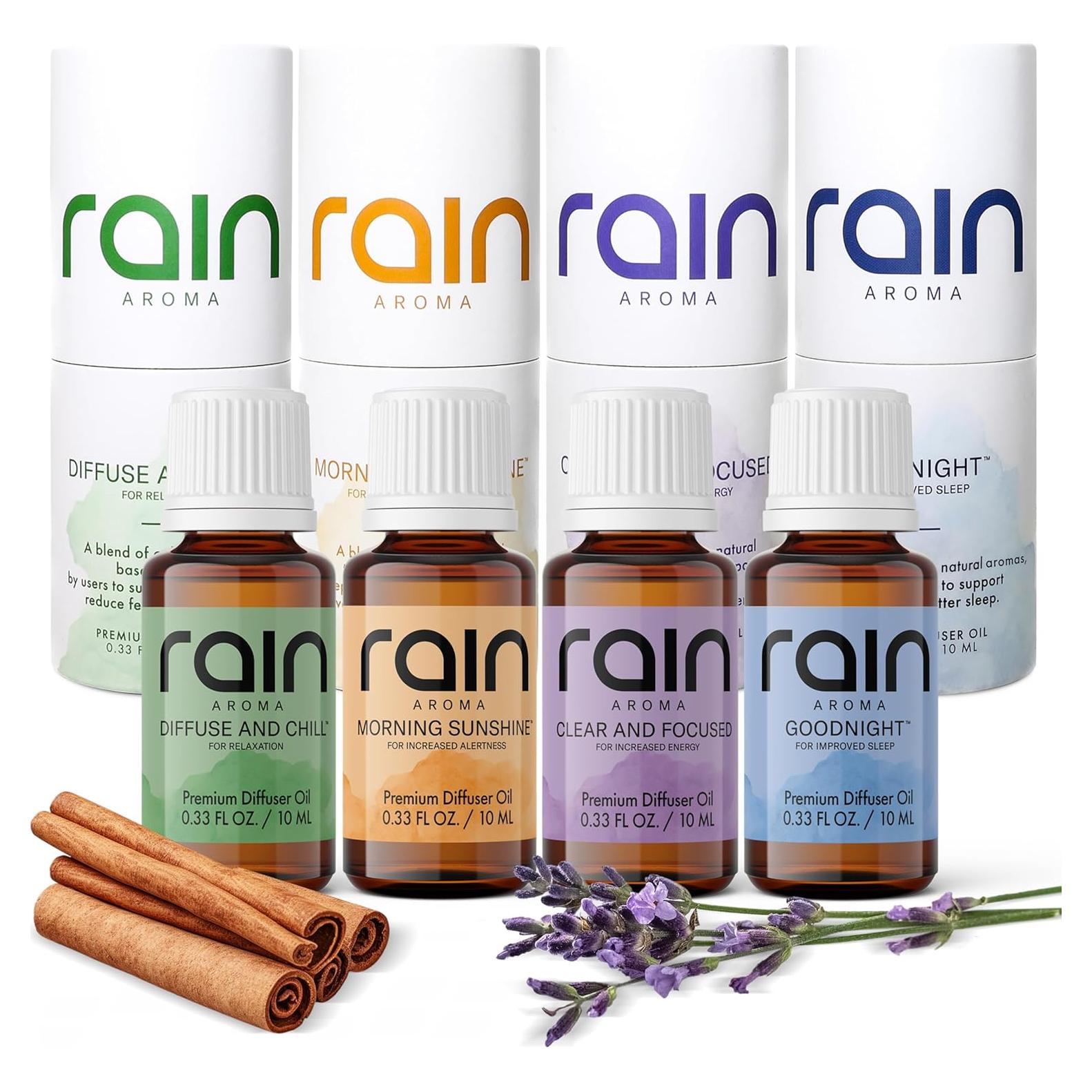 Juego de 4 Aceites Esenciales Rain Aroma 10 ml para Aromaterapia